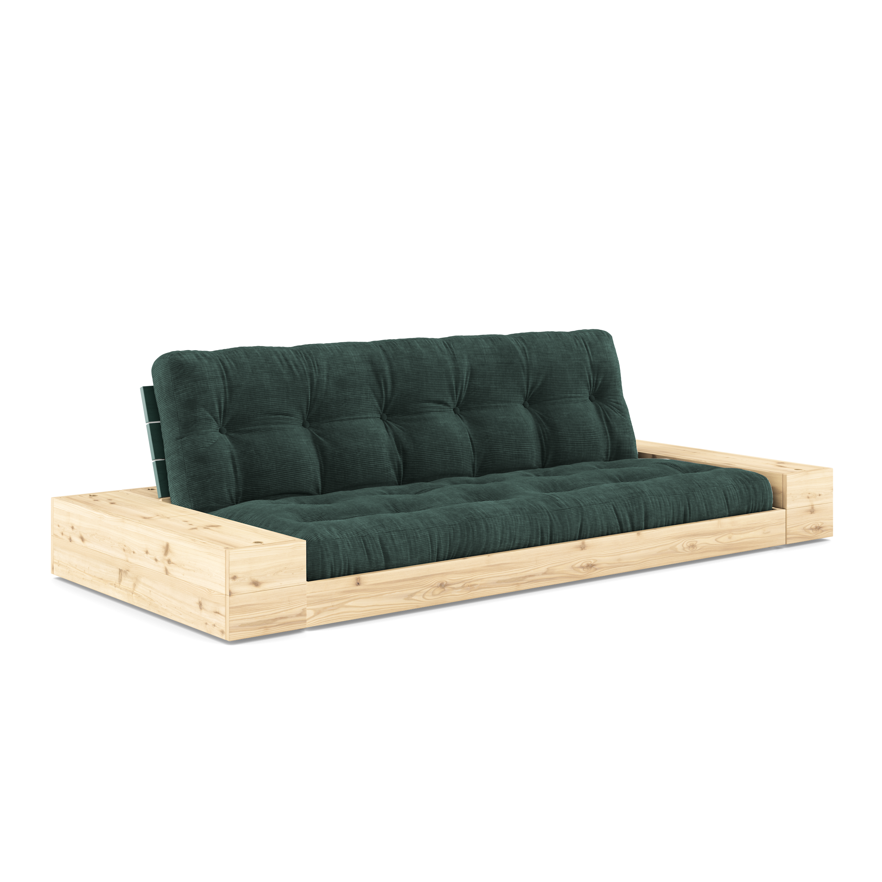 BASE LUSH VERTE LAQUÉE AVEC 2 COFFRES LATÉRAUX CLAIR AVEC MATELAS MIXTE 5 COUCHES MAT TEINTÉ AUX ALGUES