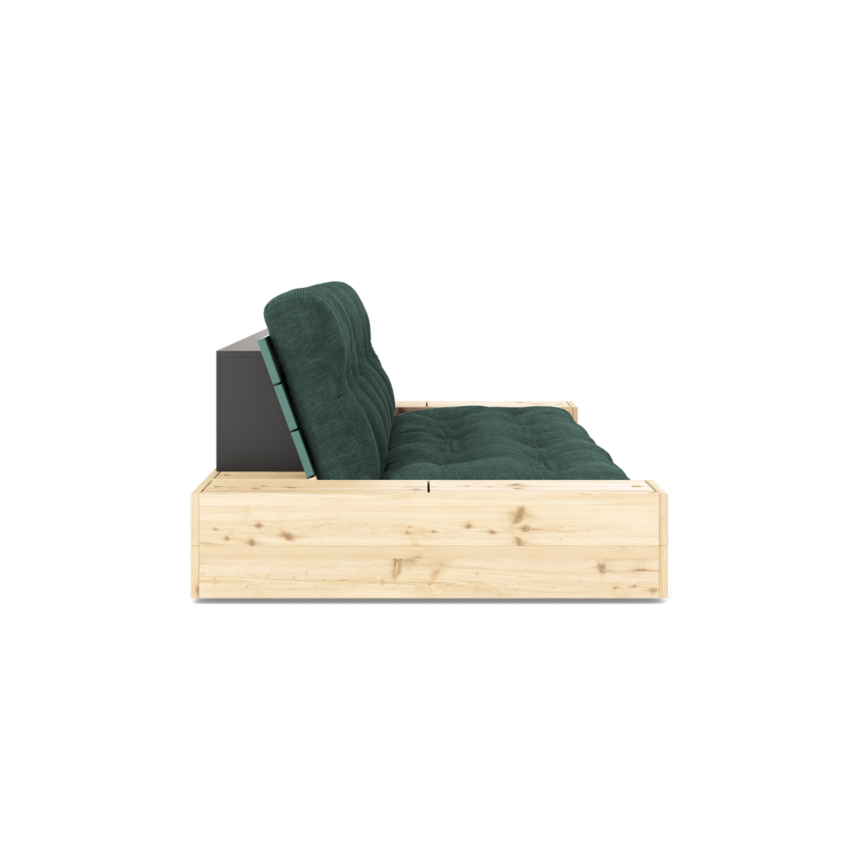 BASE LUSH GREEN LACQUERED W. 2 SIDEBOXES CLEAR W. 5-LAYER MIXED MATTRESS SEAWEED