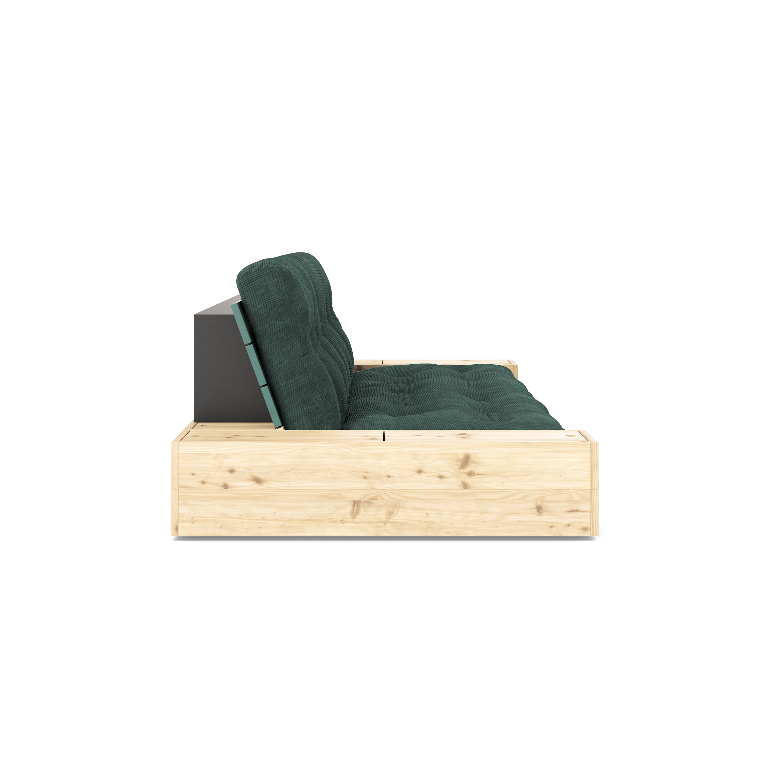 BASE LUSH VERTE LAQUÉE AVEC 2 COFFRES LATÉRAUX CLAIR AVEC MATELAS MIXTE 5 COUCHES MAT TEINTÉ AUX ALGUES
