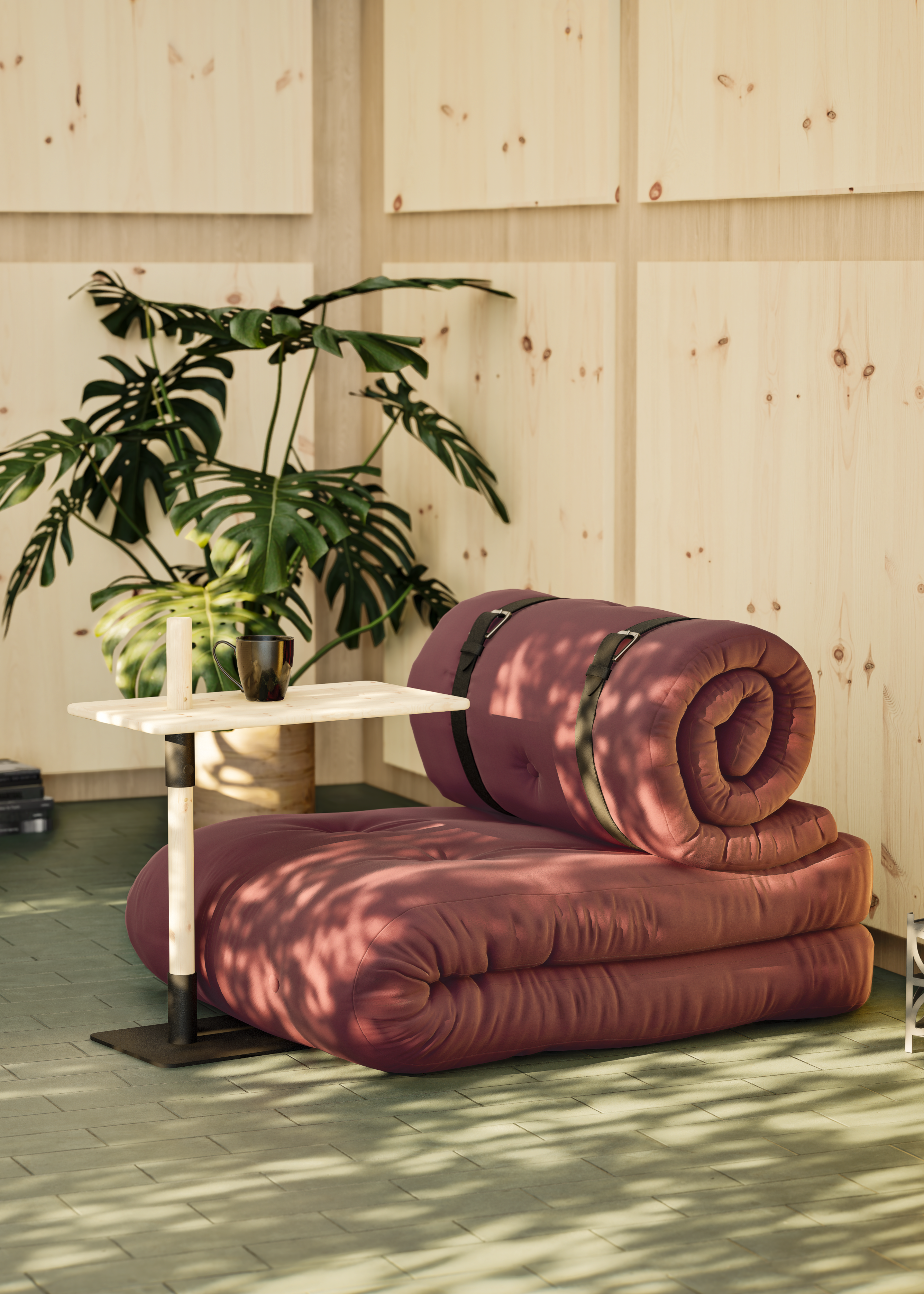 FAUTEUIL AVEC BOUCLE MOCCA AVEC 2 SANGLES EN CUIR MARRON