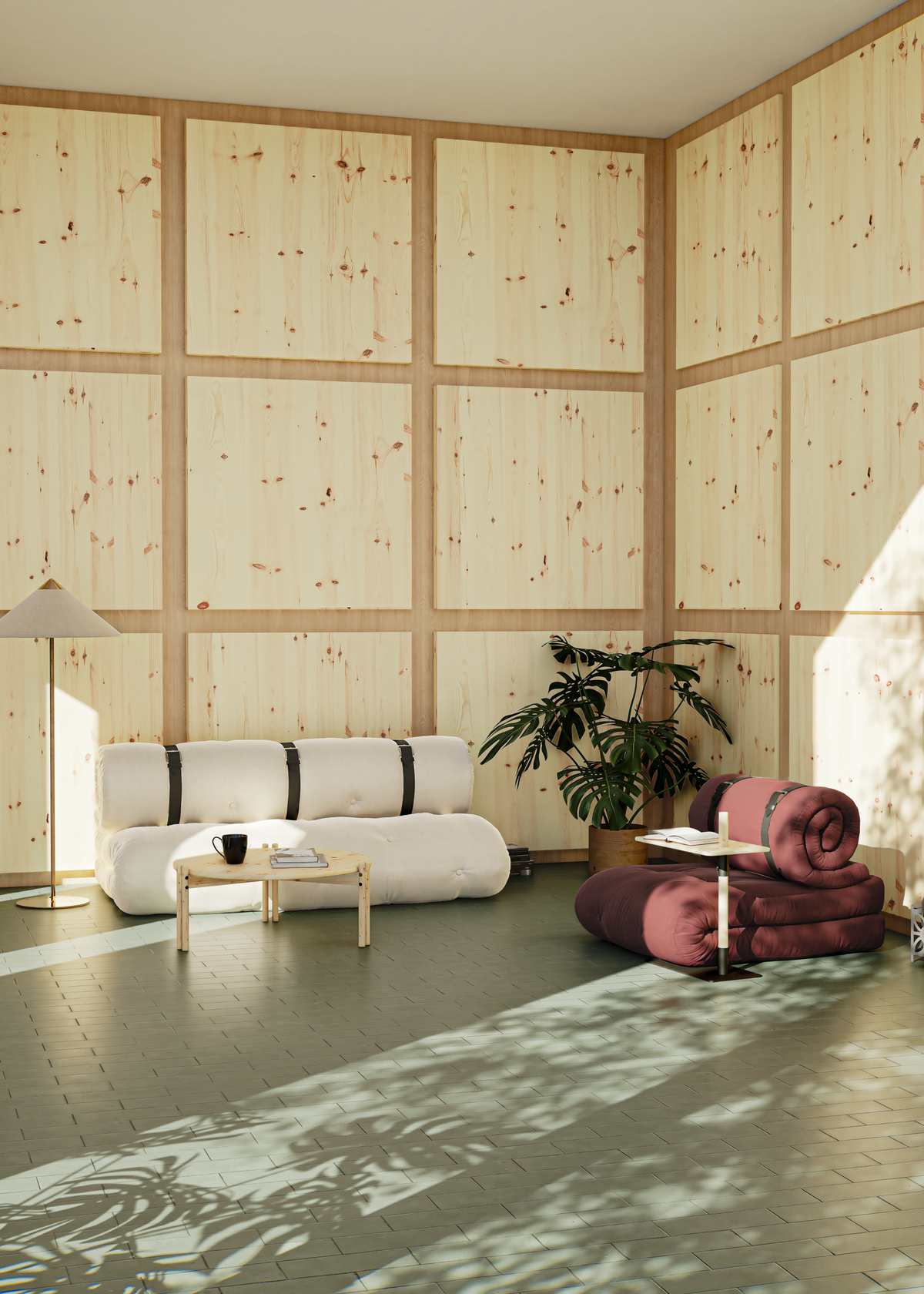 BUCKLE-UP CHAIR WHEAT BEIGE W. 2 BROWN LEATHER BELTS