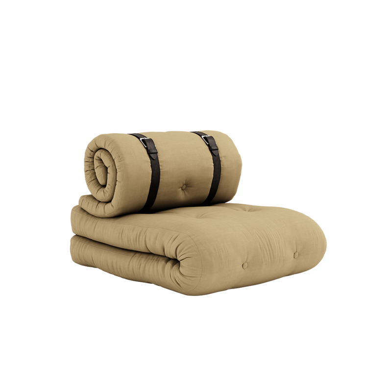 SIEGE À BOUCLE BLÉ BEIGE AVEC 2 SANGLES EN CUIR MARRON