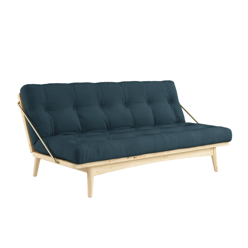 FOLK CLAIR VERNISÉ AVEC MATELAS MIXTE 5 COUCHES BLEU PETROLE