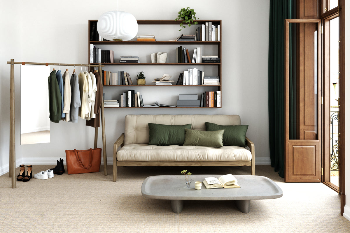 GRAB CAROB BROWN LACQUERED W. 5-LAYER MIXED MATTRESS IVORY