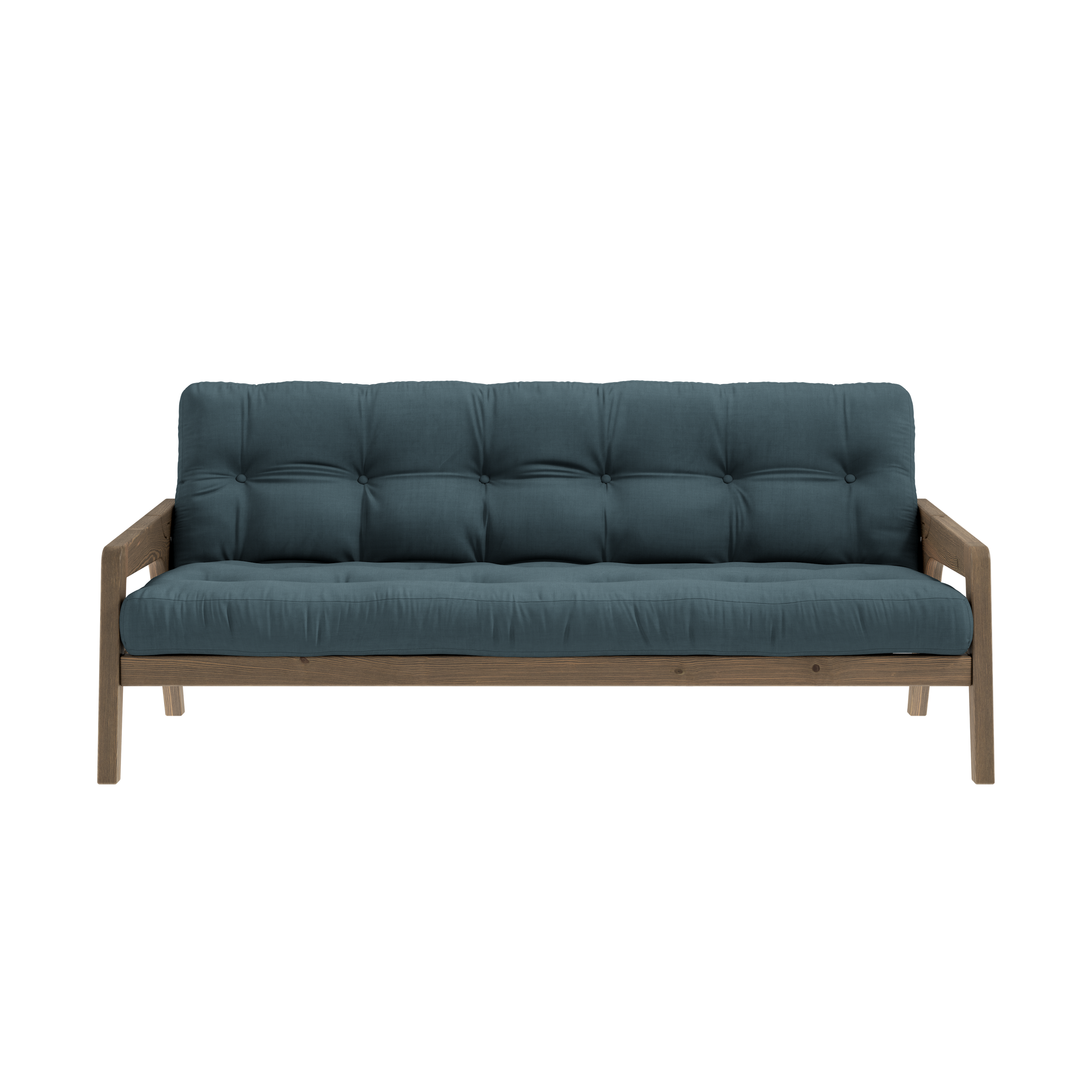 SANGLE CAROUBRE MARRON LAQUÉE AVEC MATELAS MIXTE 5 COUCHES BLEU PÉTROLE