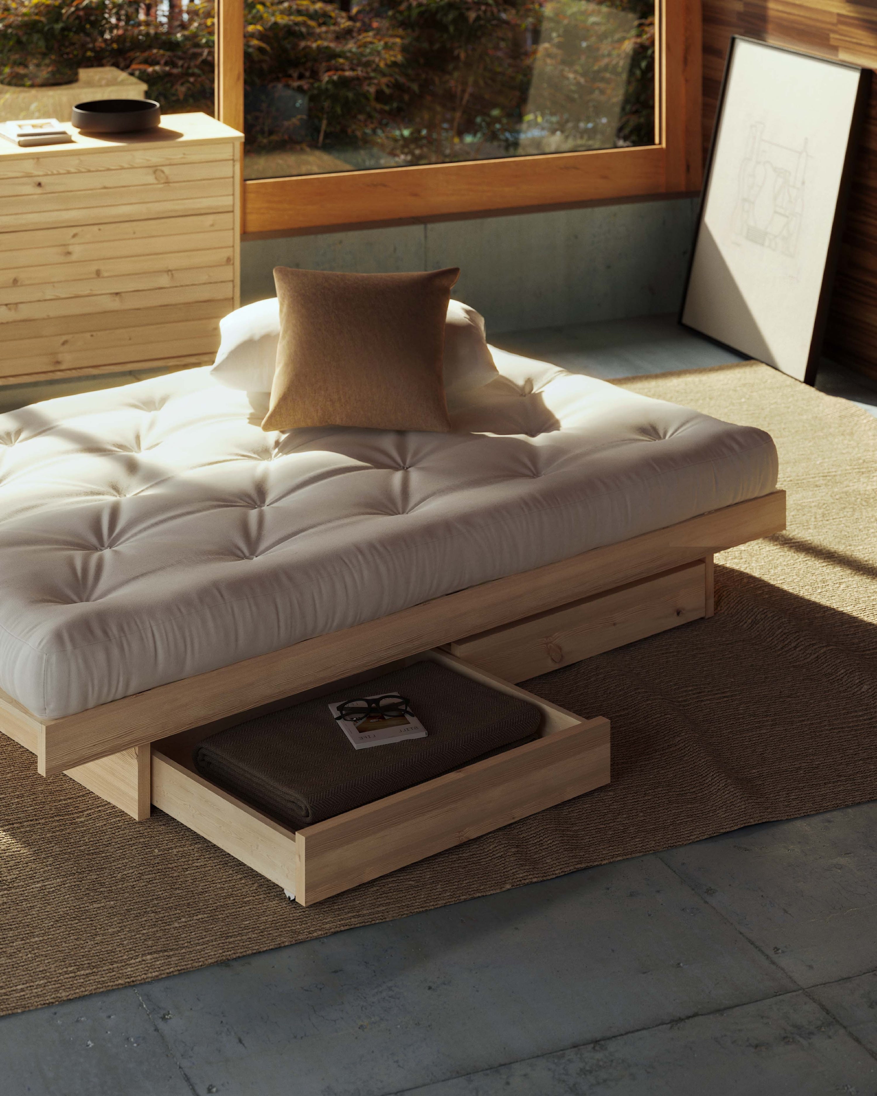 KANSO LIT BRUT 160 X 200 AVEC 4 ROULEAUX DE LIT BRUT