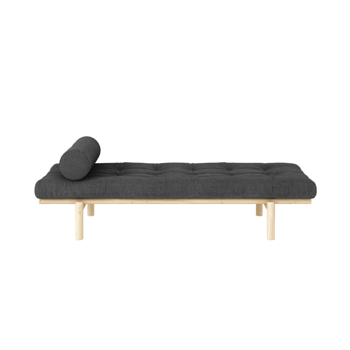 NEXT DAYBED CLEAR LACQUERED W. 4-LAYER MIXED MATTRESS CHARCOAL