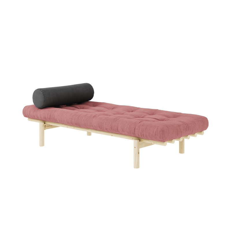 BANQUETTE LIT D'APPOINT VERNIS CLAIR AVEC MATELAS MIXTE 4 COUCHES SORBET ROSE