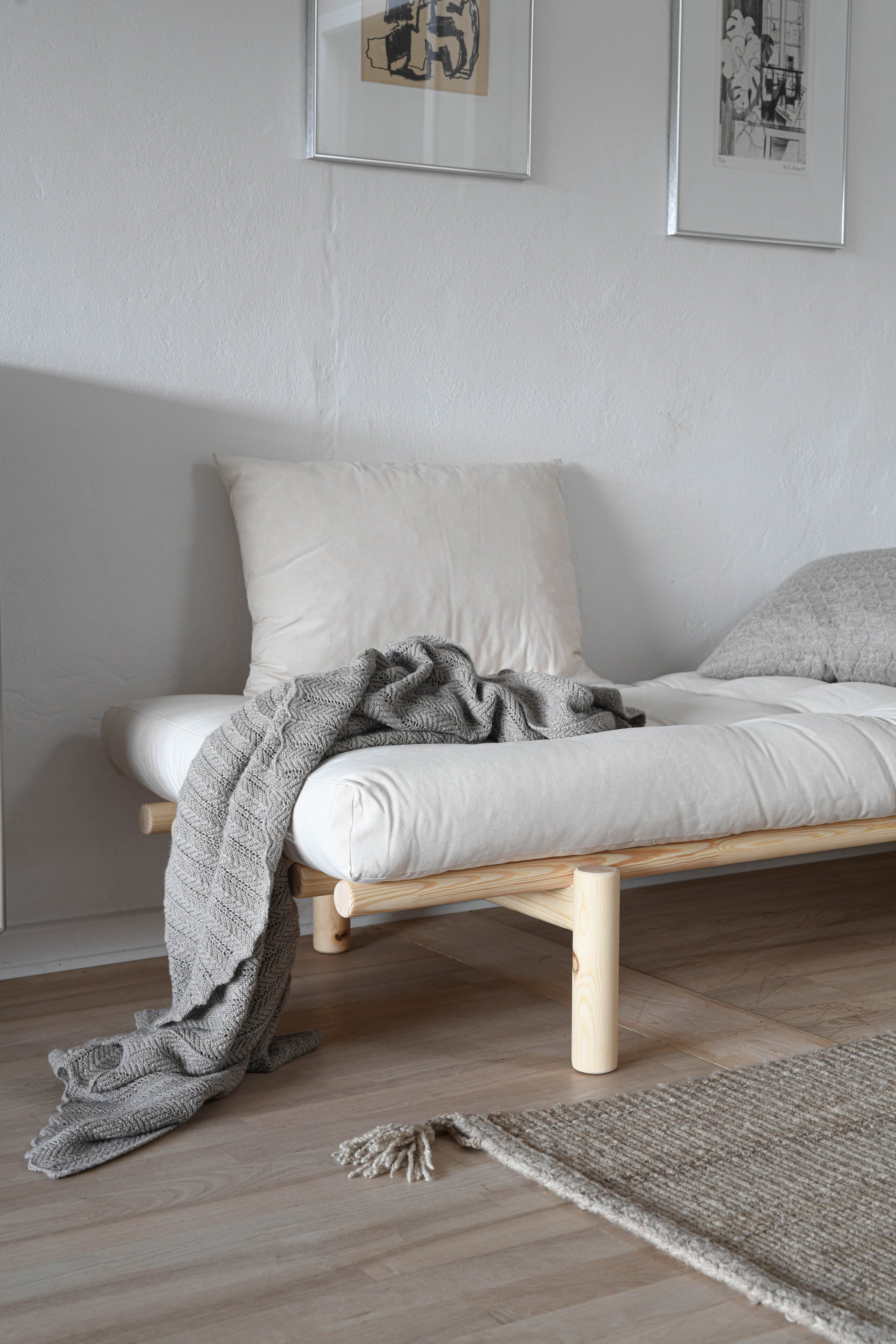 LIT-BANQUETTE PACE, LAQUÉ TRANSPARENT AVEC MATELAS MIXTE 4 COUCHES GRIS