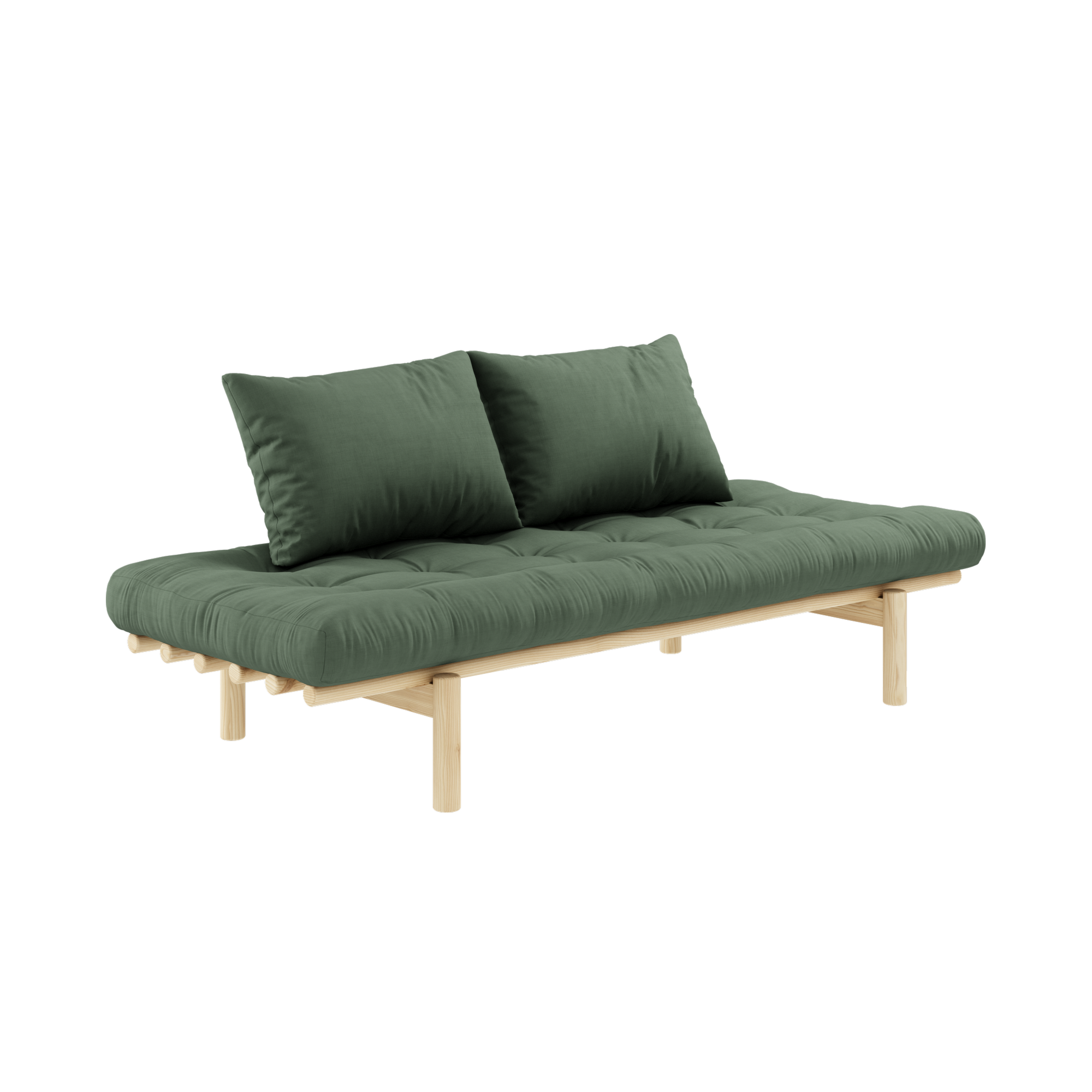 PACE DAYBED CLEAR LACQUERED W. 4-LAYER MIXED MATTRESS OLIVE GREEN