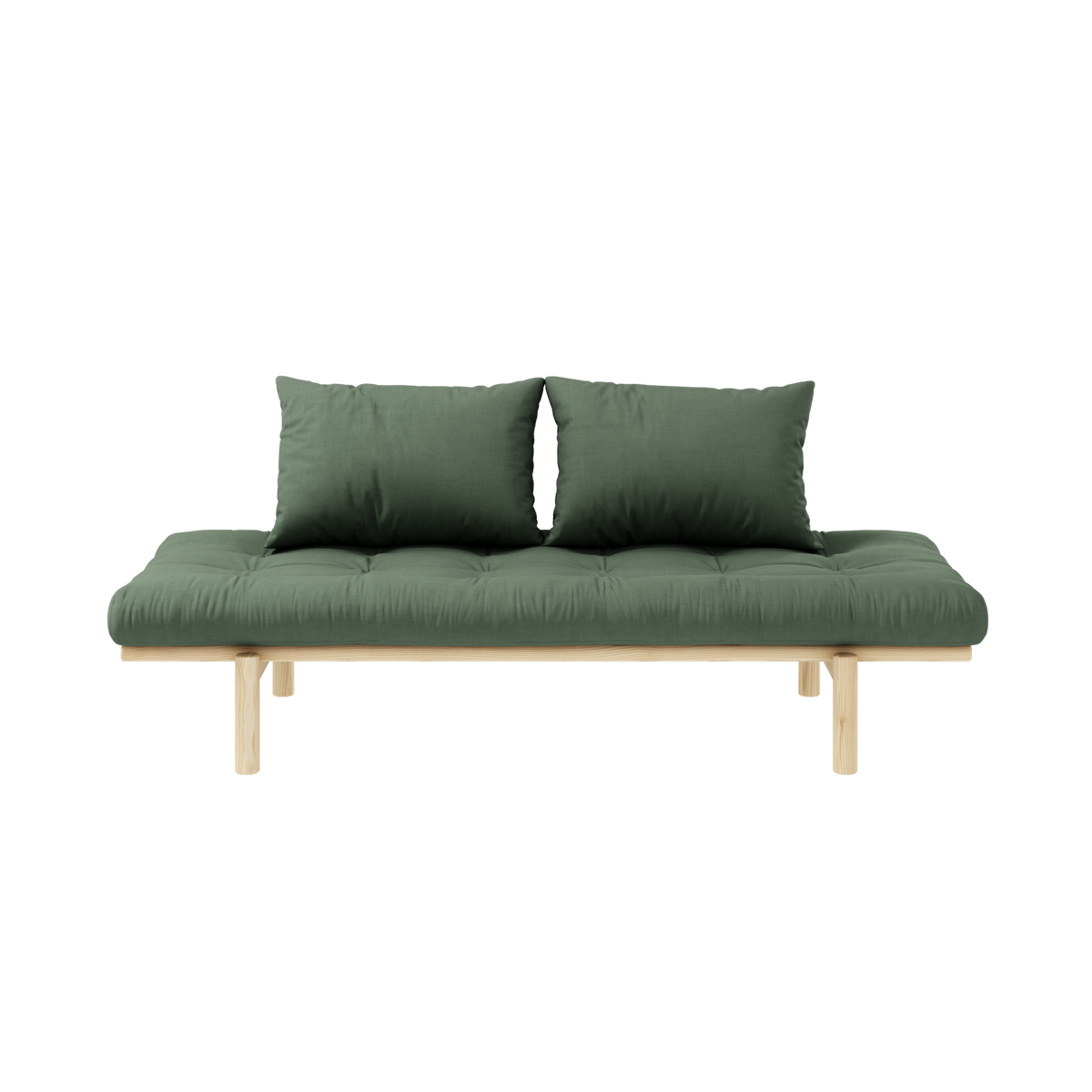 PACE DAYBED CLEAR LACQUERED W. 4-LAYER MIXED MATTRESS OLIVE GREEN
