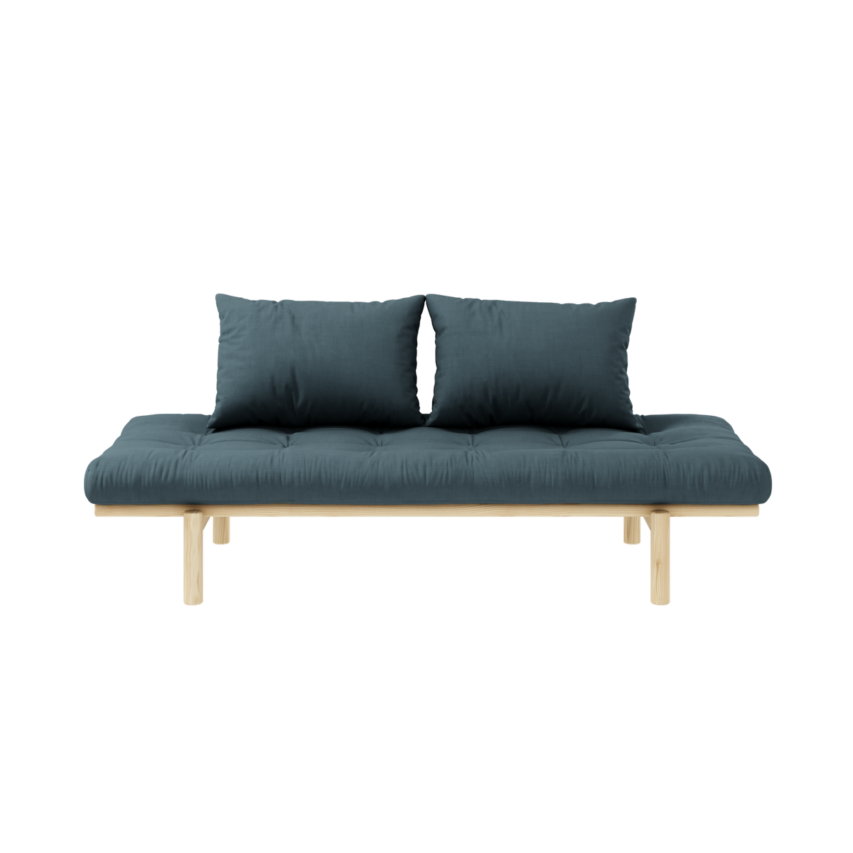 PACE DAYBED CLEAR LACQUERED W. 4-LAYER MIXED MATTRESS PETROL BLUE