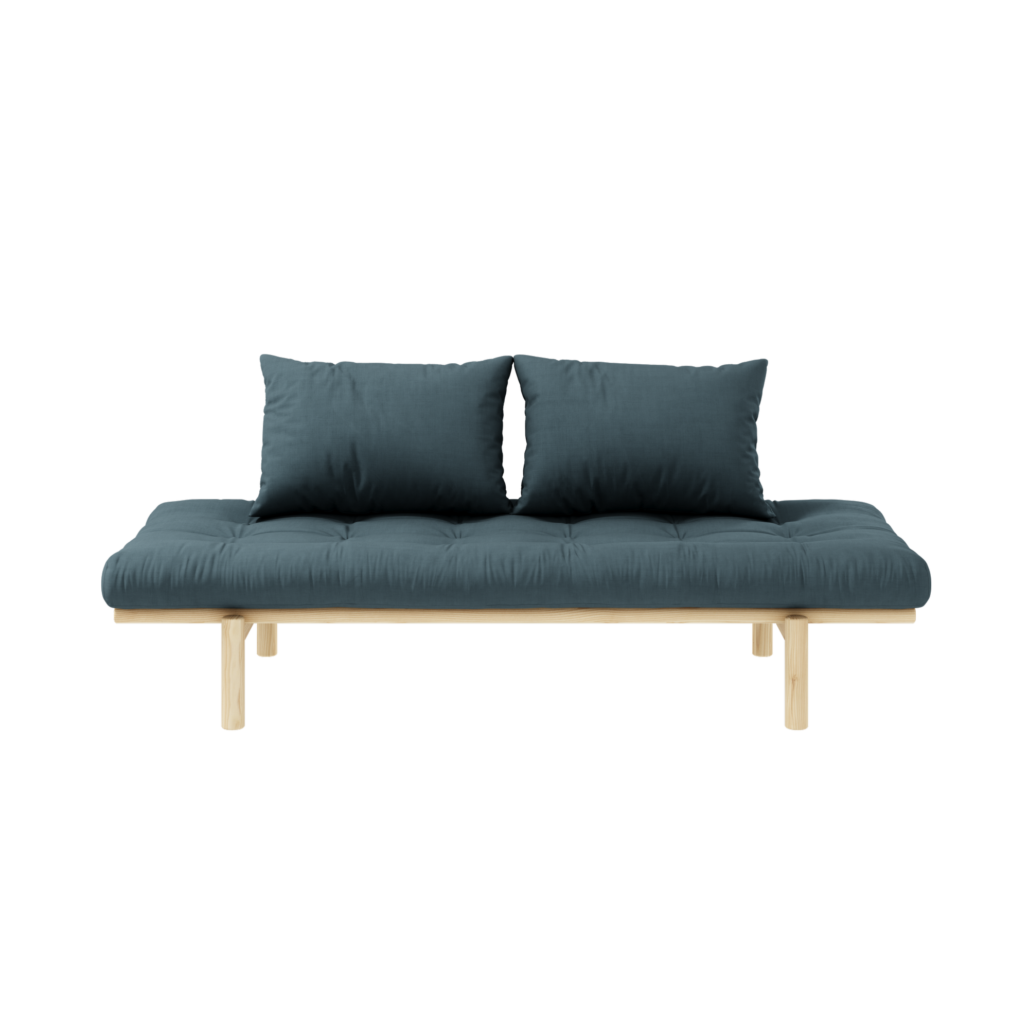 PACE DAYBED CLEAR LACQUERED W. 4-LAYER MIXED MATTRESS PETROL BLUE