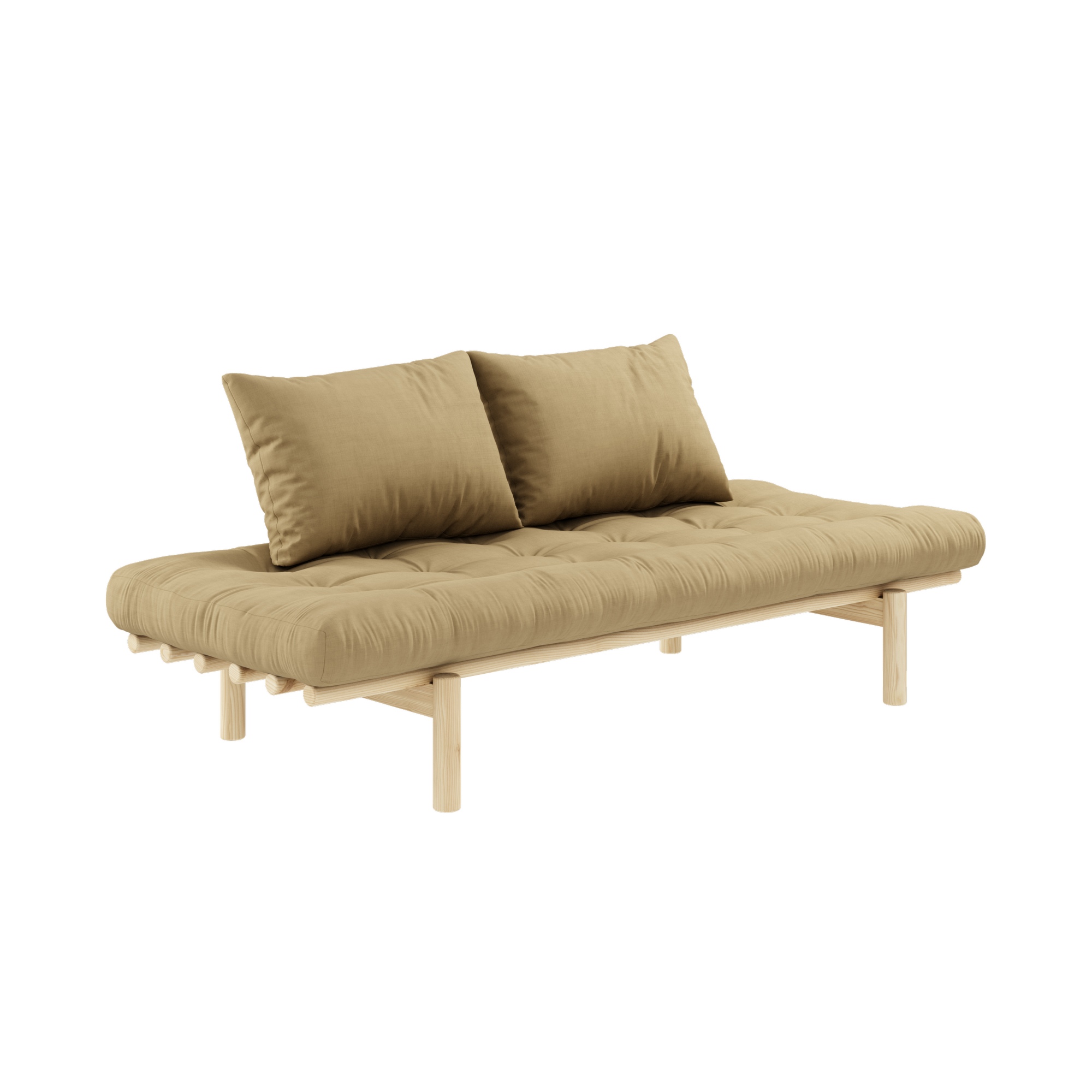 PACE DAYBED CLEAR LACQUERED W. 4-LAYER MIXED MATTRESS WHEAT BEIGE