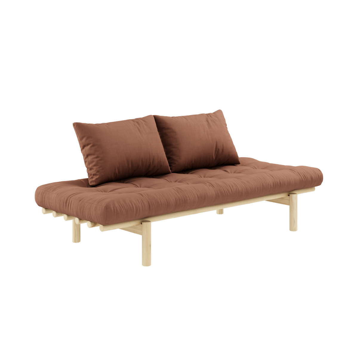PACE DAYBED CLEAR LACQUERED W. 4-LAYER MIXED MATTRESS CLAY BROWN
