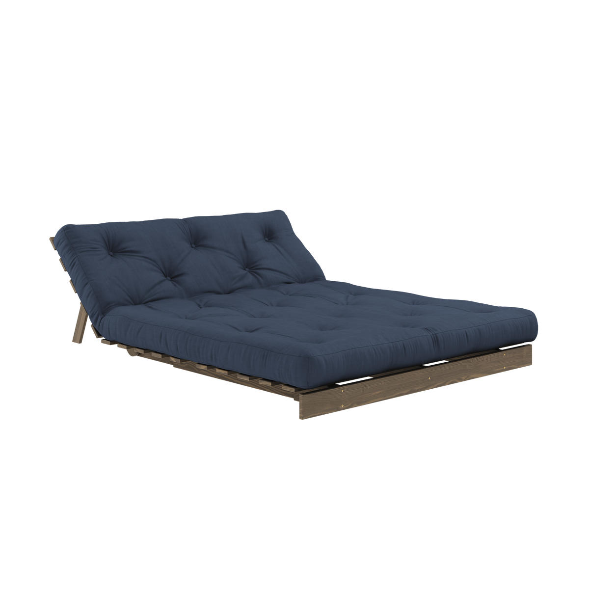ROOTS BRUN CAROUBE 140 X 200 AVEC MATELAS ROOTS BLEU MARINE