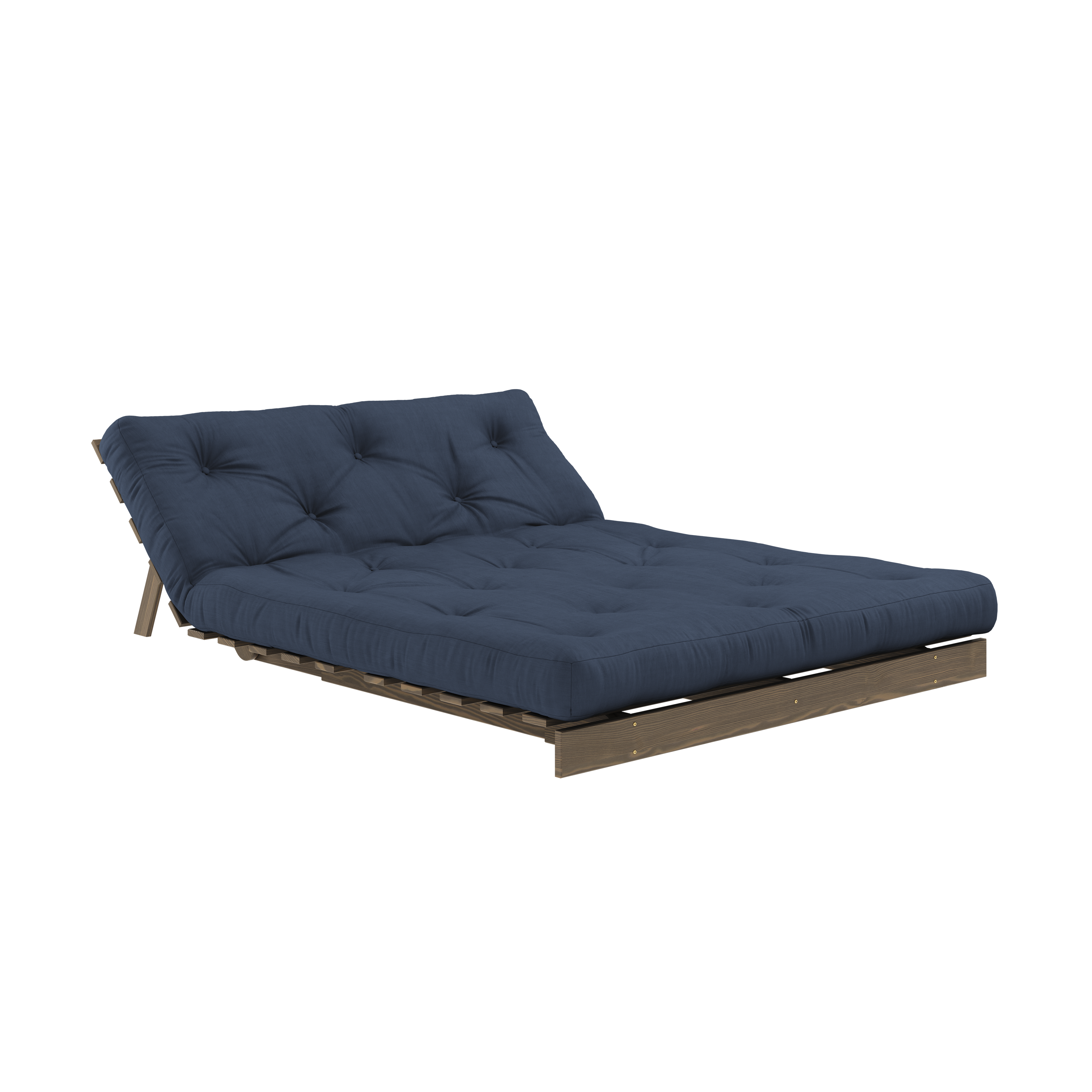 ROOTS BRUN CAROUBE 140 X 200 AVEC MATELAS ROOTS BLEU MARINE