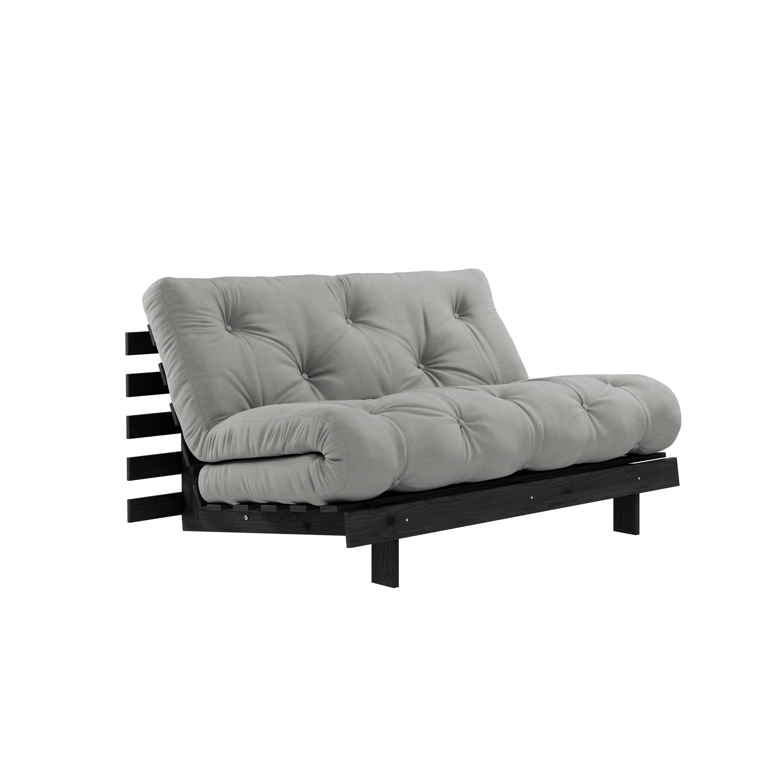 ROOTS NUIT NOIR LAQUÉ 140 X 200 AVEC MATELAS ROOTS GRIS