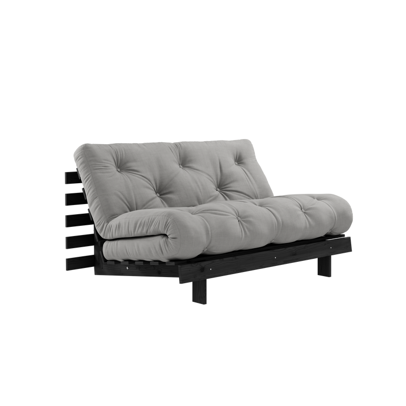 ROOTS NUIT NOIR LAQUÉ 140 X 200 AVEC MATELAS ROOTS GRIS
