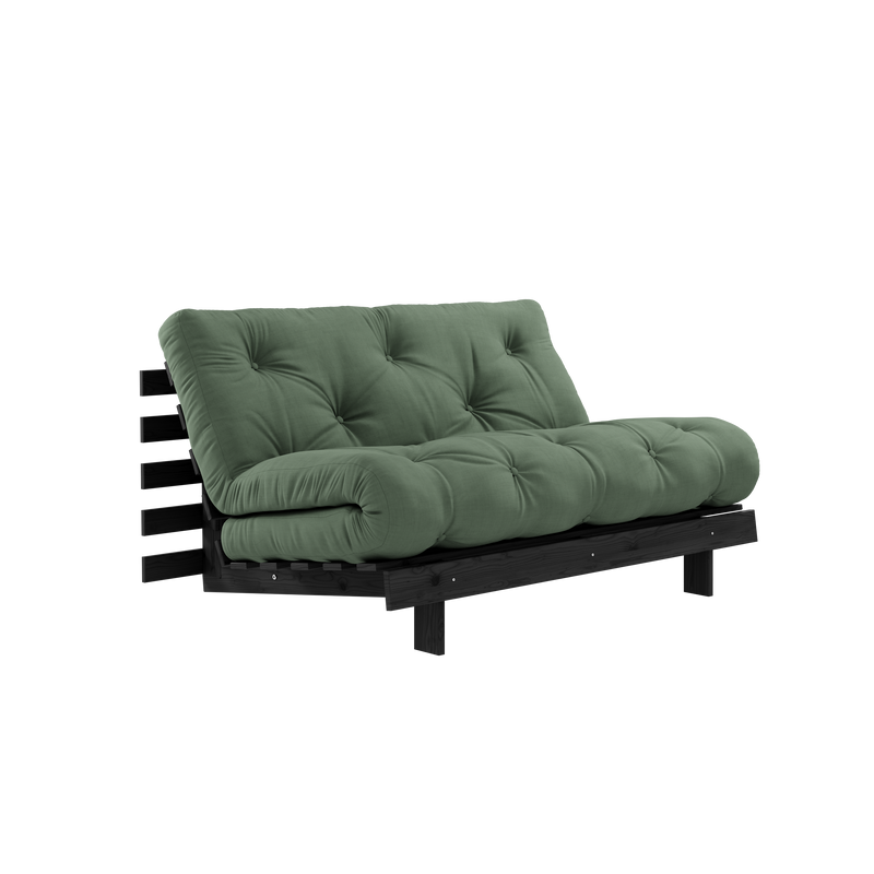 ROOTS BLACK NIGHT LACQUERED 140 X 200 W. ROOTS MATTRESS OLIVE GREEN