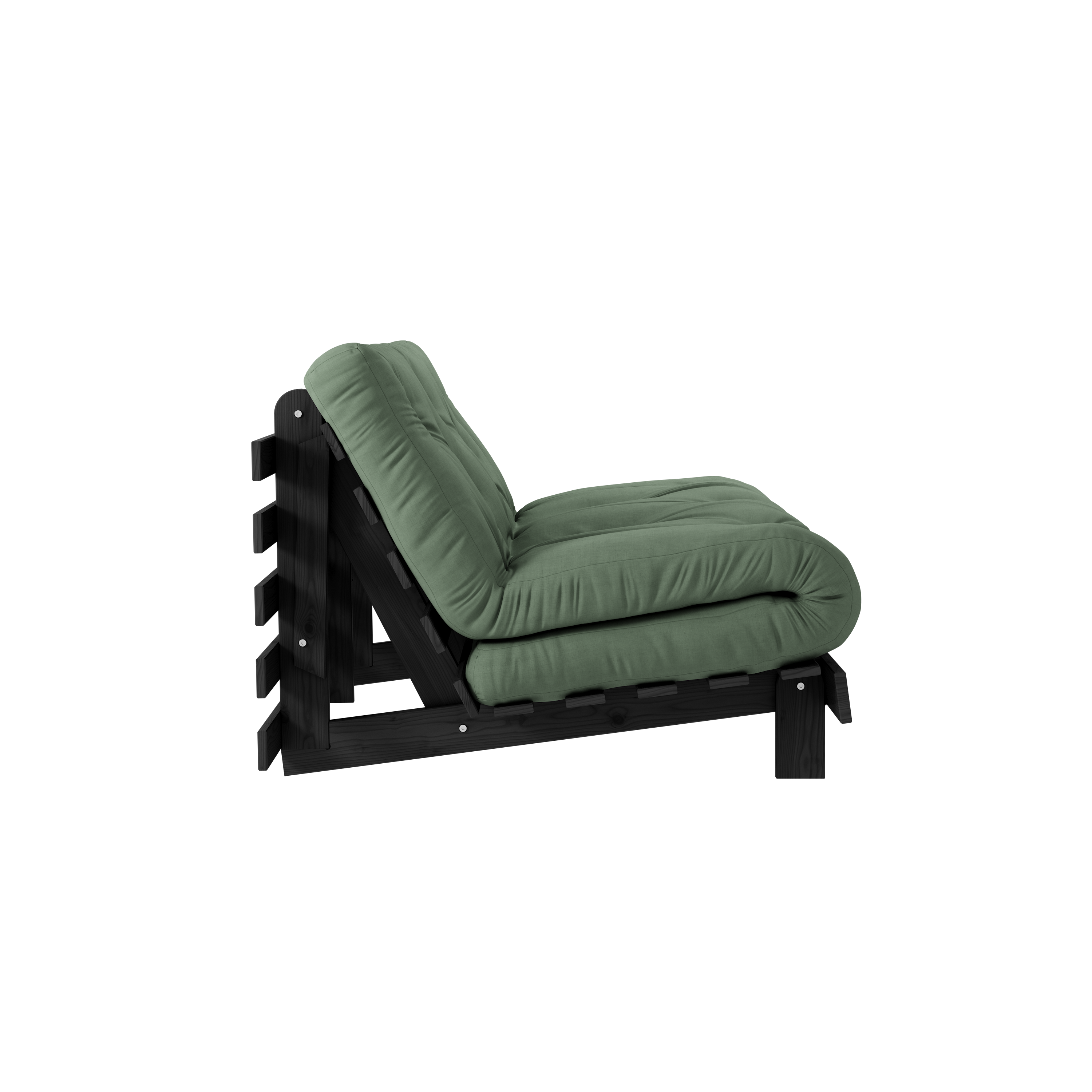 ROOTS BLACK NIGHT LACQUERED 140 X 200 W. ROOTS MATTRESS OLIVE GREEN
