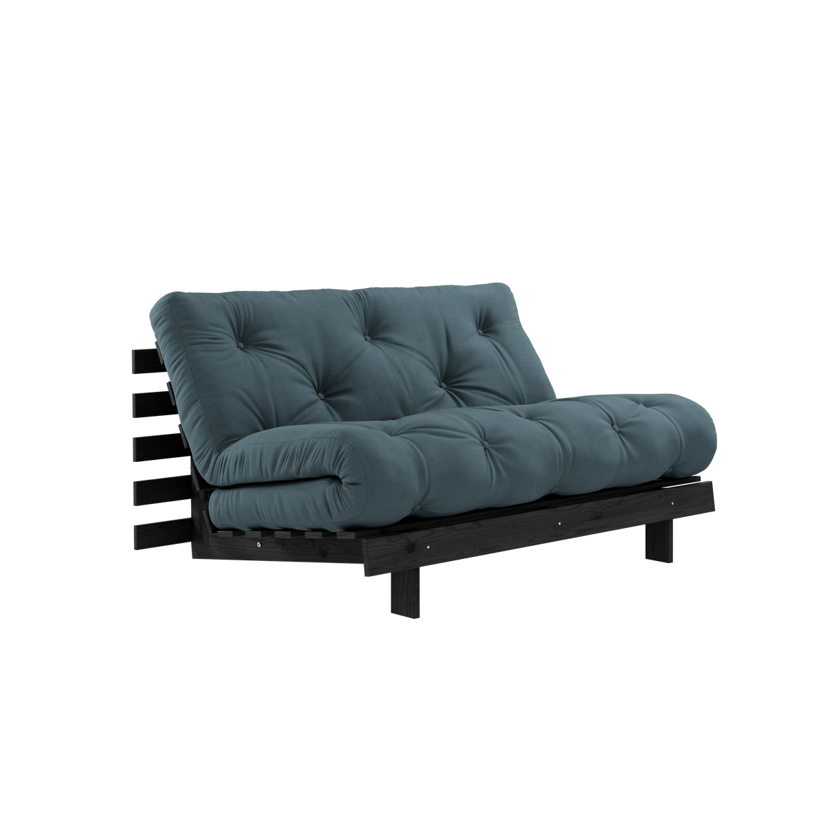 ROOTS NOIR NUIT LAQUÉ 140 X 200 AVEC MATELAS ROOTS BLEU PÉTROLE