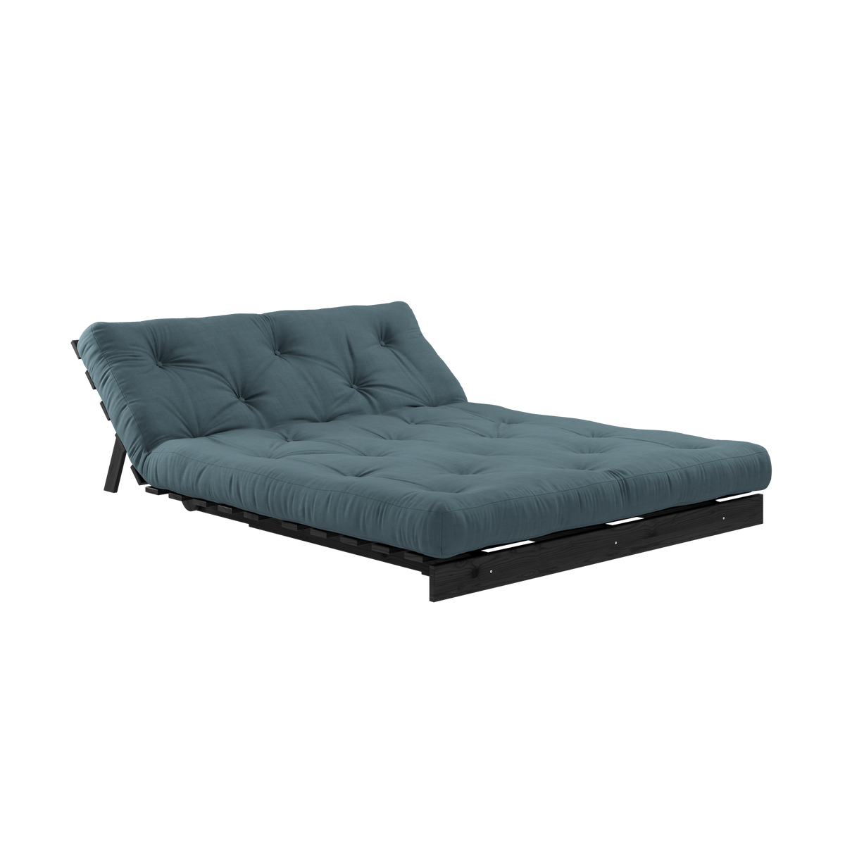 ROOTS NOIR NUIT LAQUÉ 140 X 200 AVEC MATELAS ROOTS BLEU PÉTROLE