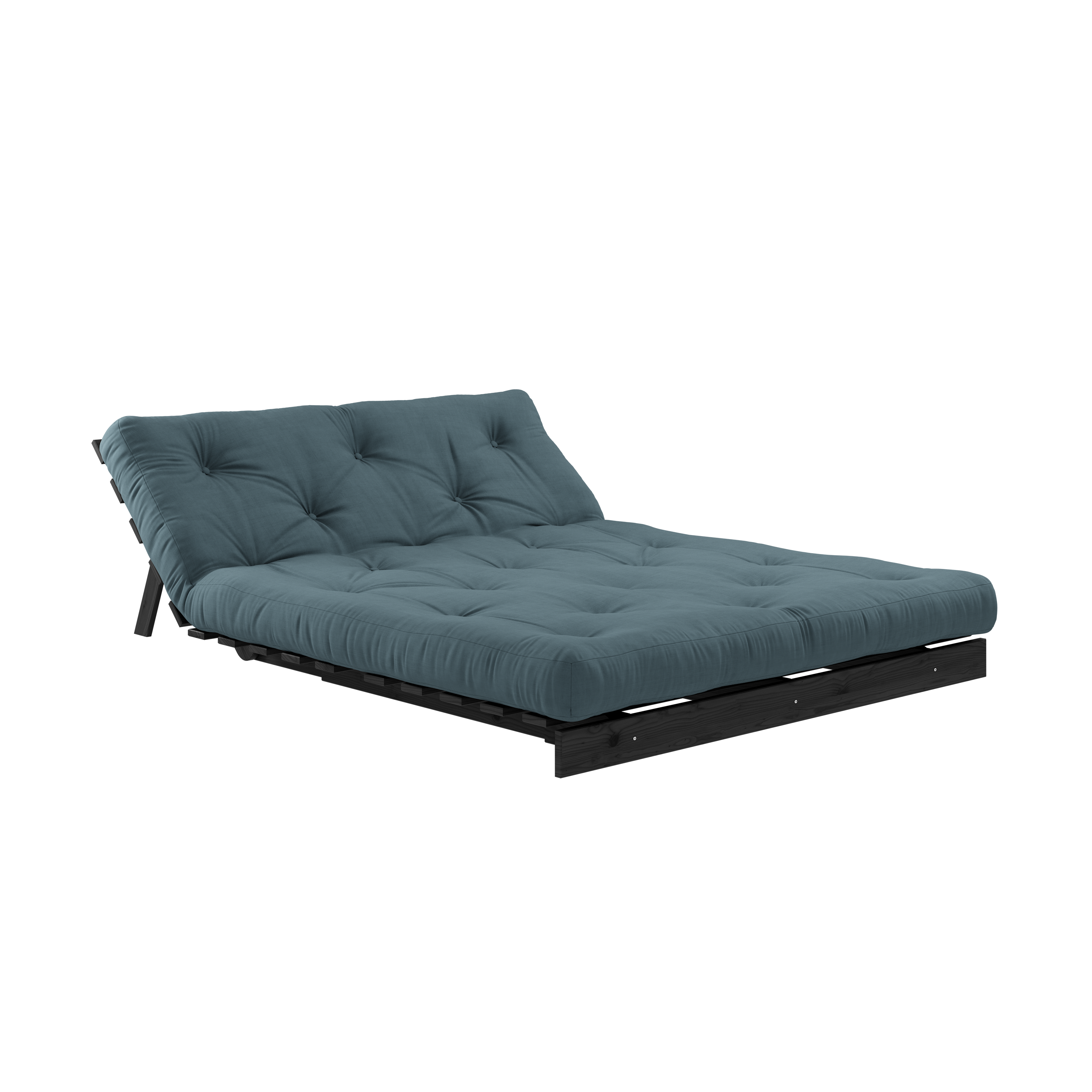 ROOTS BLACK NIGHT LACQUERED 140 X 200 W. ROOTS MATTRESS PETROL BLUE