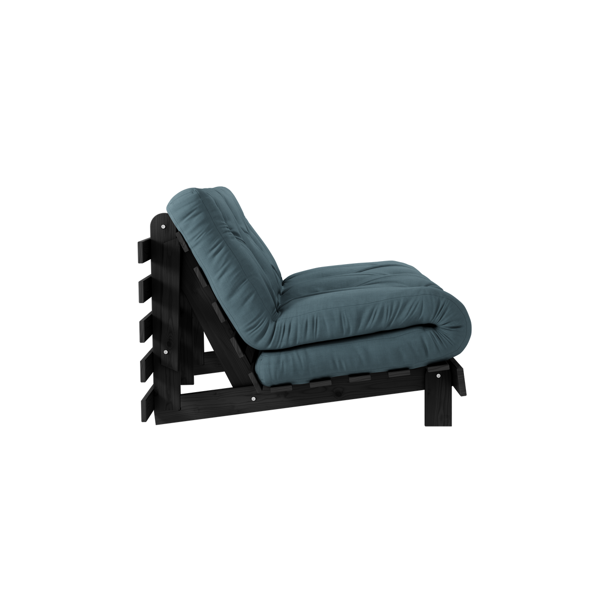 ROOTS NOIR NUIT LAQUÉ 140 X 200 AVEC MATELAS ROOTS BLEU PÉTROLE