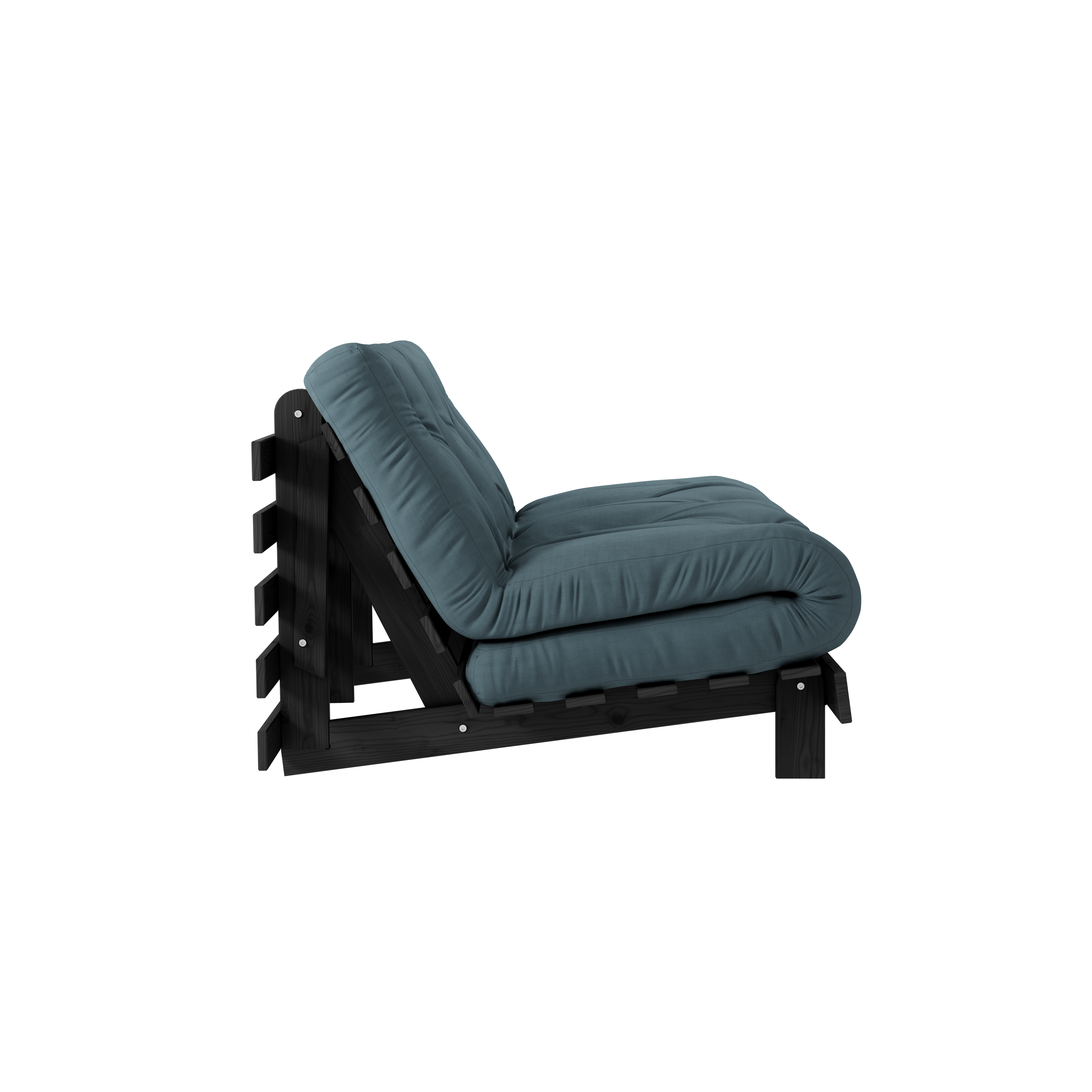 ROOTS BLACK NIGHT LACQUERED 140 X 200 W. ROOTS MATTRESS PETROL BLUE