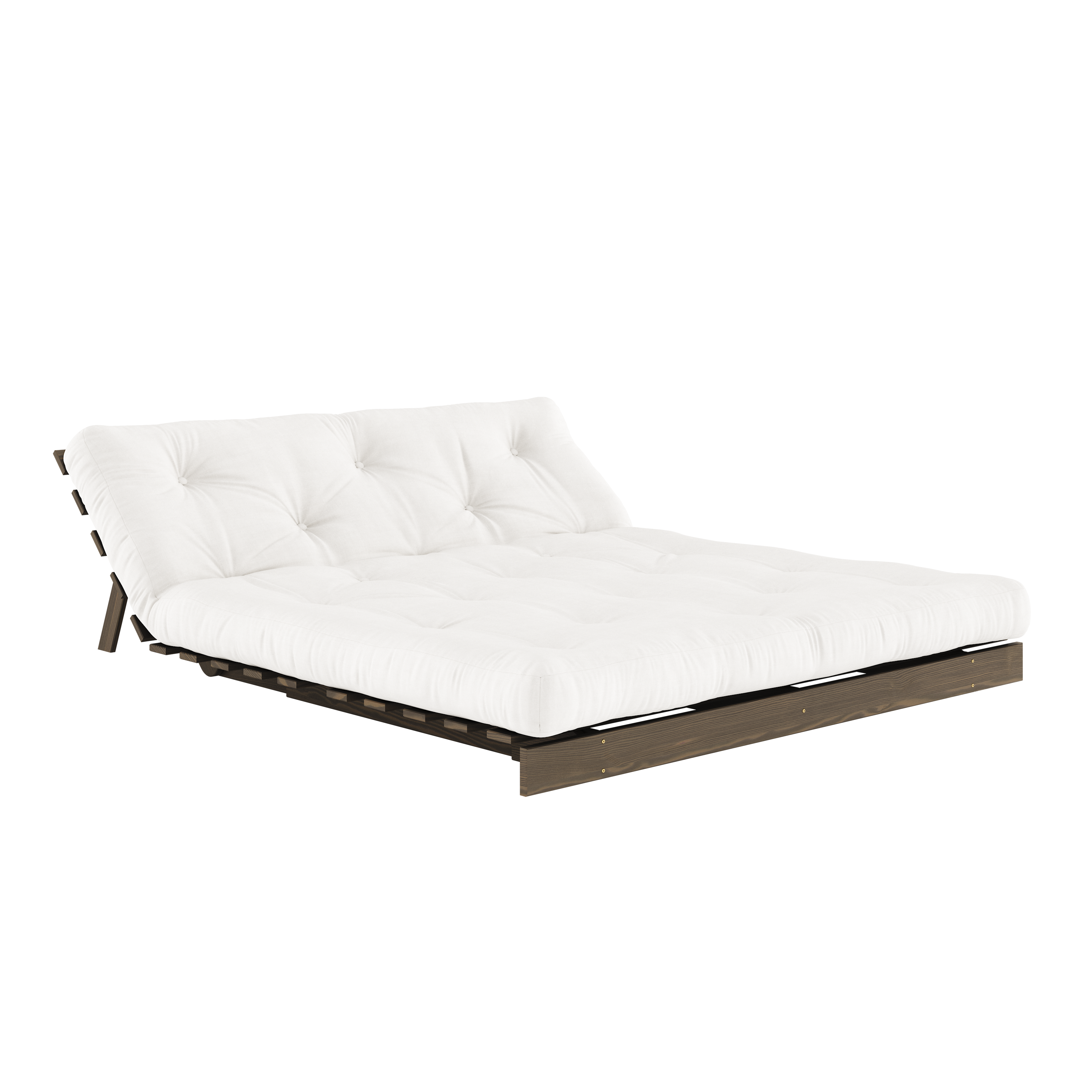 MARRON CAROUBE ROOTS 160 X 200 AVEC MATELAS ROOTS NATUREL