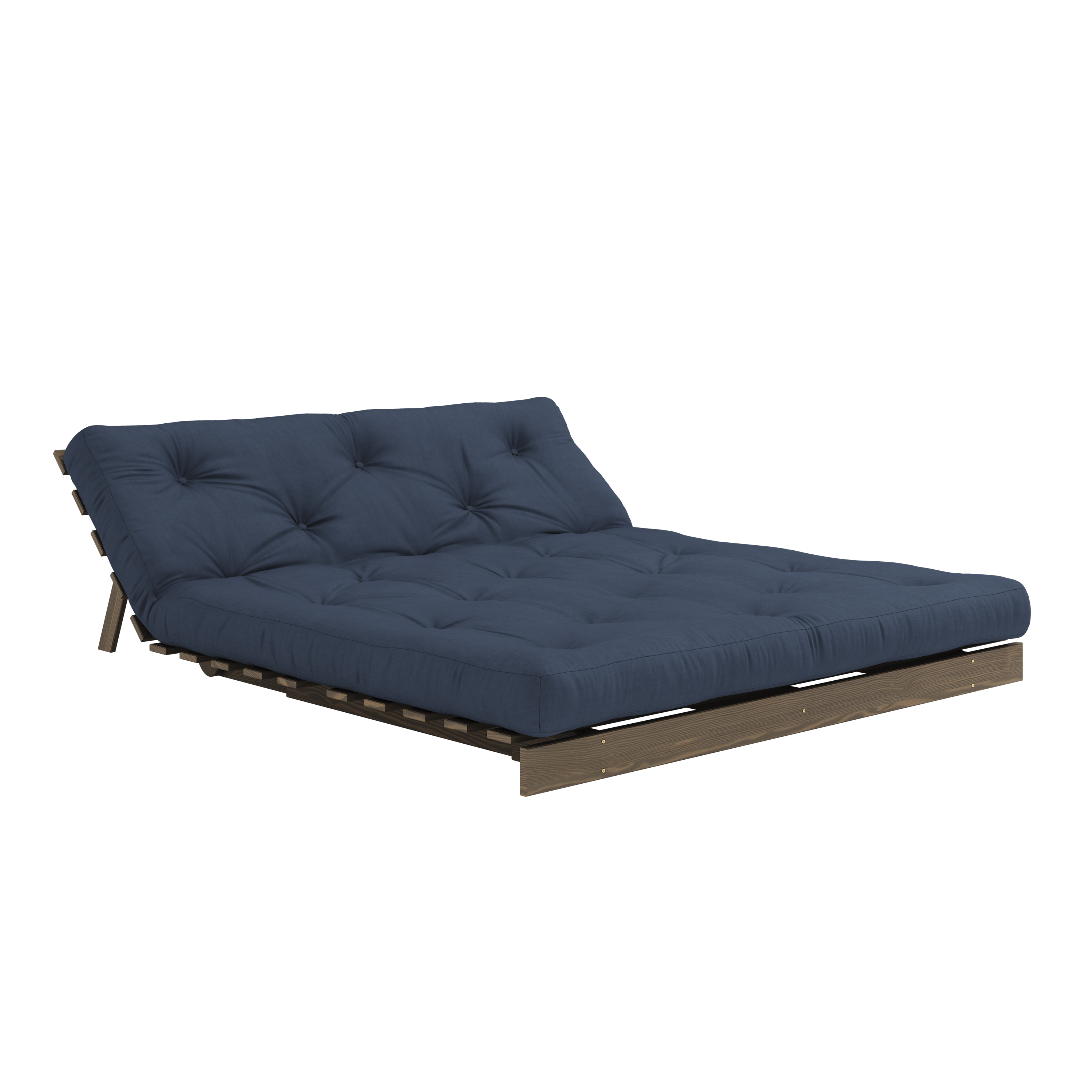 ROOTS BRUN CAROUBE 160 X 200 AVEC MATELAS ROOTS BLEU MARINE
