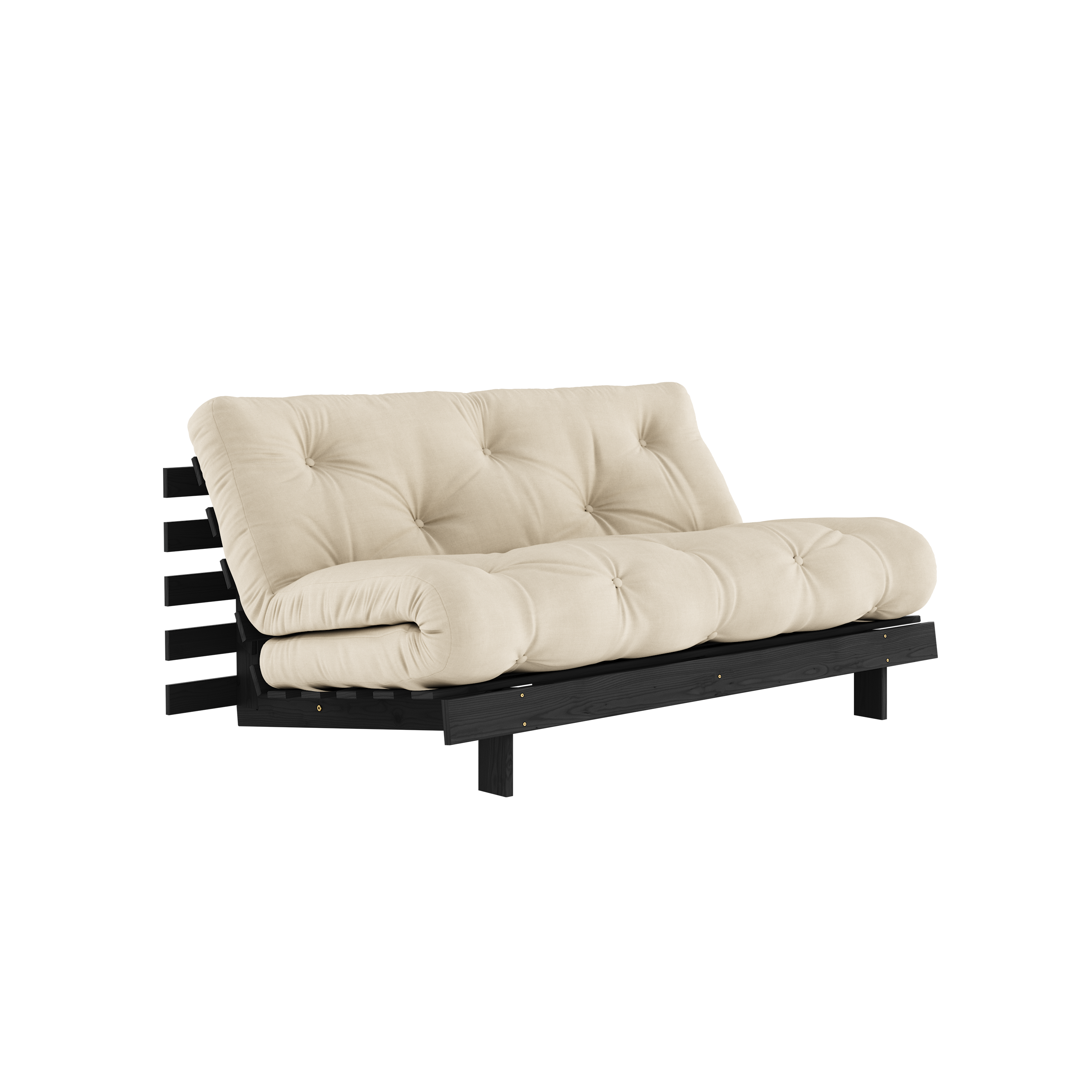 ROOTS BLACK NIGHT LACQUERED 160 X 200 W. ROOTS MATTRESS BEIGE