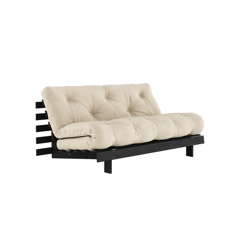 ROOTS BLACK NIGHT LACQUERED 160 X 200 W. ROOTS MATTRESS BEIGE