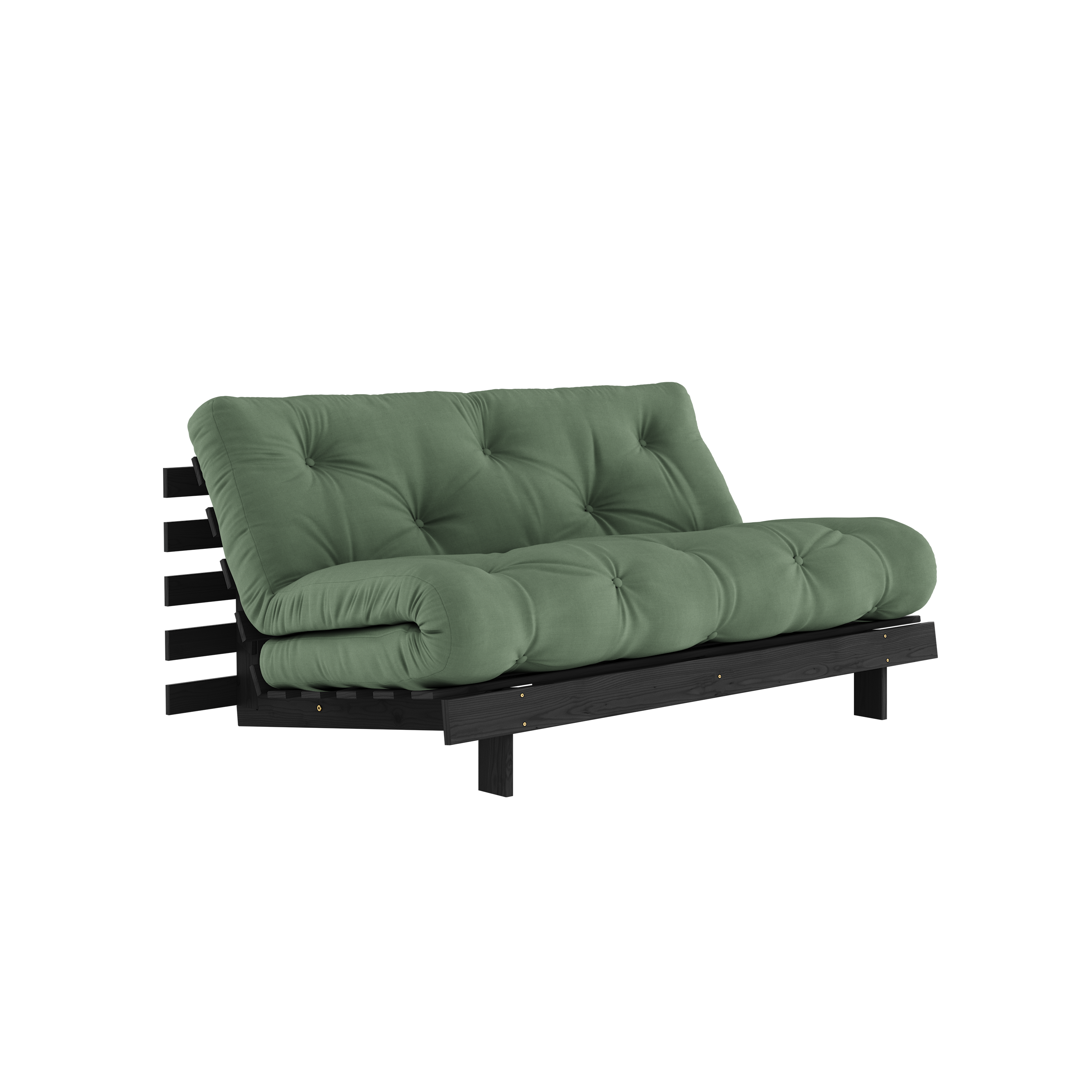 ROOTS BLACK NIGHT LACQUERED 160 X 200 W. ROOTS MATTRESS OLIVE GREEN