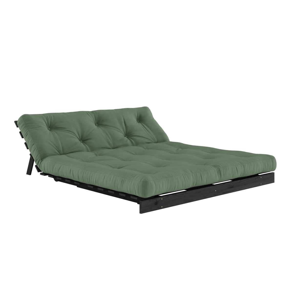 ROOTS BLACK NIGHT LACQUERED 160 X 200 W. ROOTS MATTRESS OLIVE GREEN