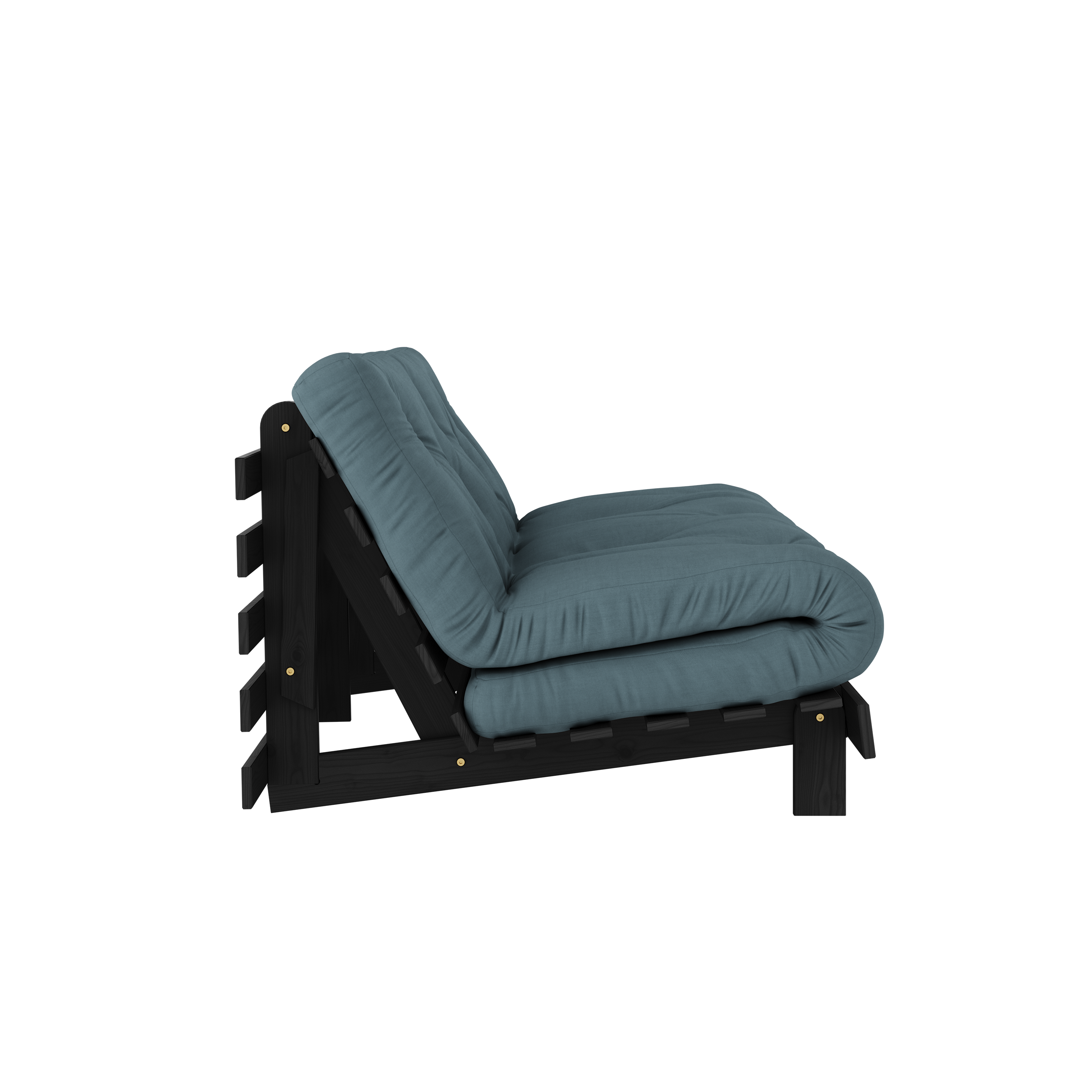ROOTS BLACK NIGHT LACQUERED 160 X 200 W. ROOTS MATTRESS PETROL BLUE