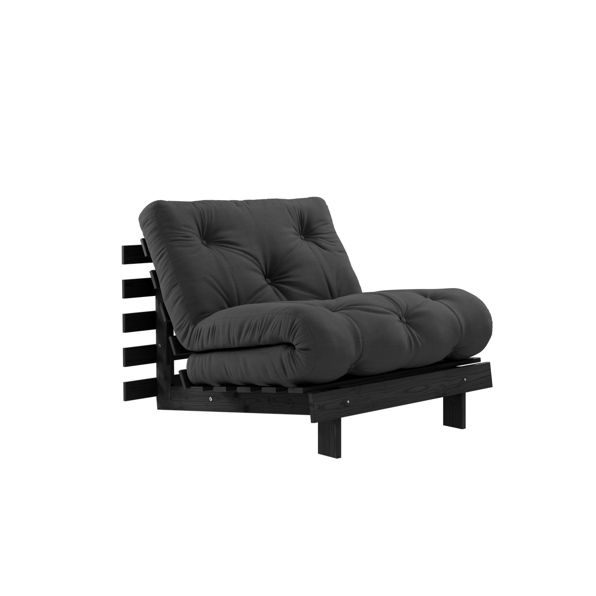 ROOTS BLACK NIGHT LACQUERED 90 X 200 W. ROOTS MATTRESS DARK GREY