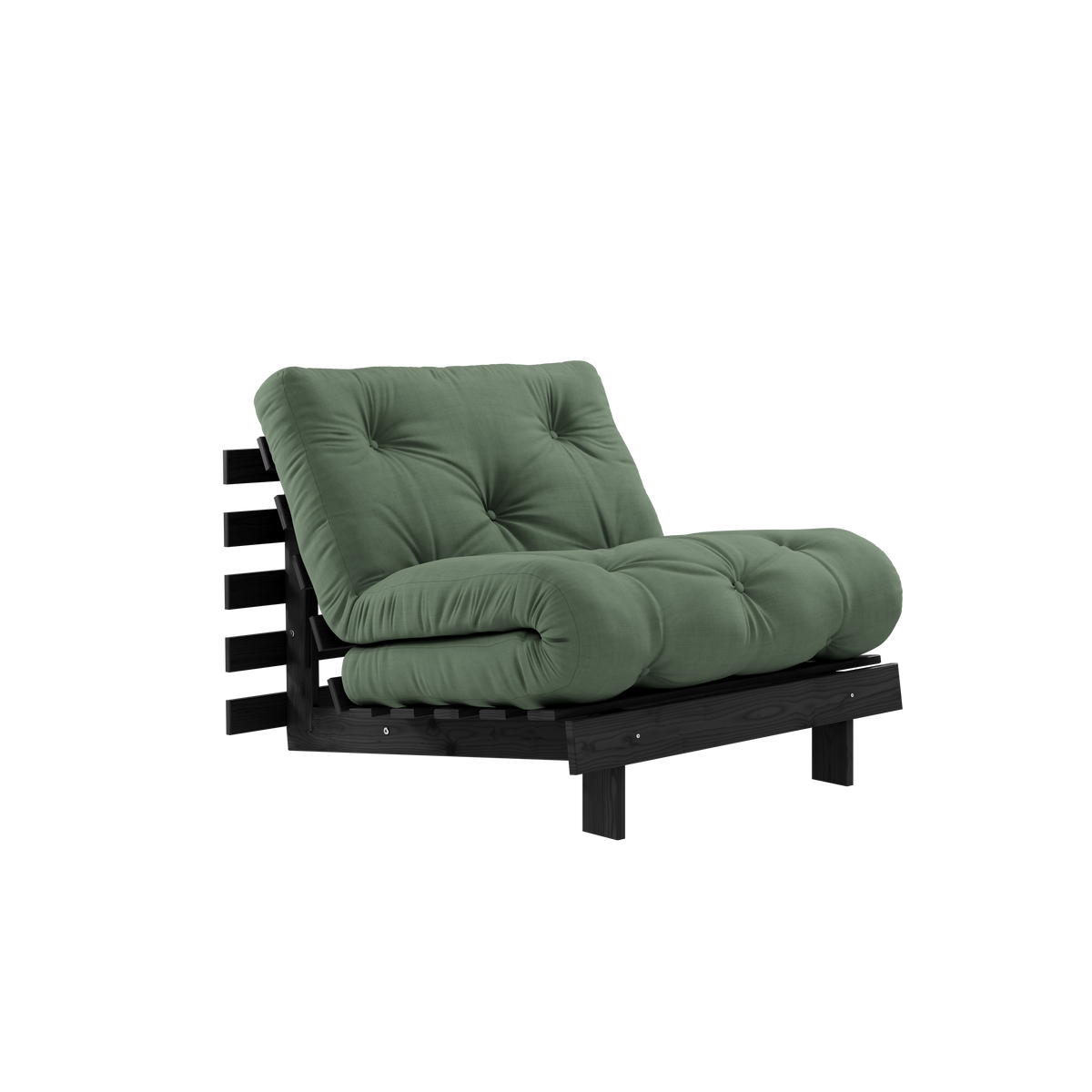 ROOTS BLACK NIGHT LACQUERED 90 X 200 W. ROOTS MATTRESS OLIVE GREEN