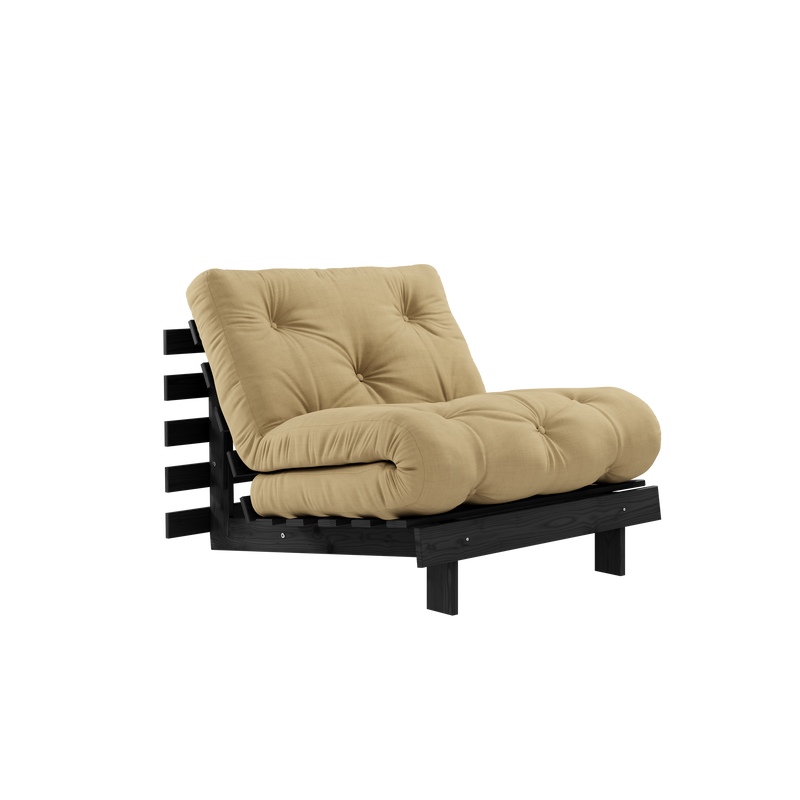 ROOTS BLACK NIGHT LACQUERED 90 X 200 W. ROOTS MATTRESS WHEAT BEIGE