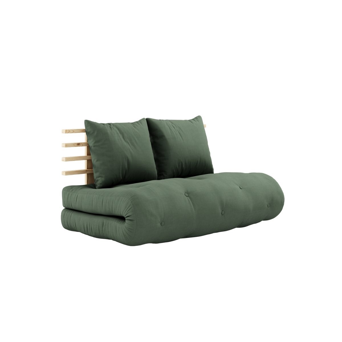 SHIN SANO CLEAR LACQUERED W. SHIN SANO MATTRESS SET OLIVE GREEN