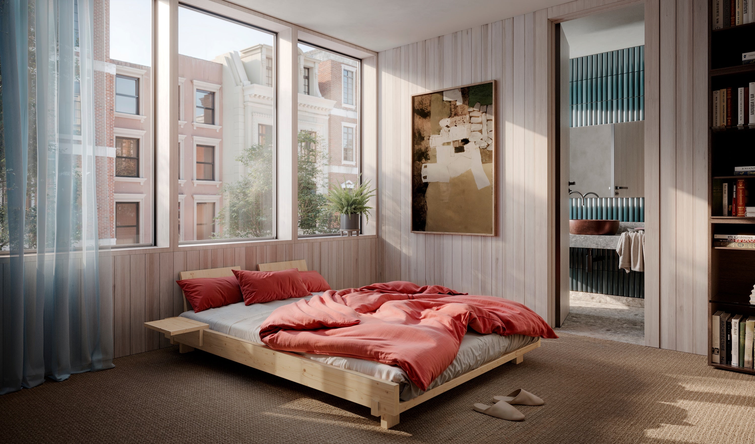 SOCIAL BED CAROB BROWN 140 X 200 W. 2 PCS BACK RESTS AND 2 PCS SIDE TABLES