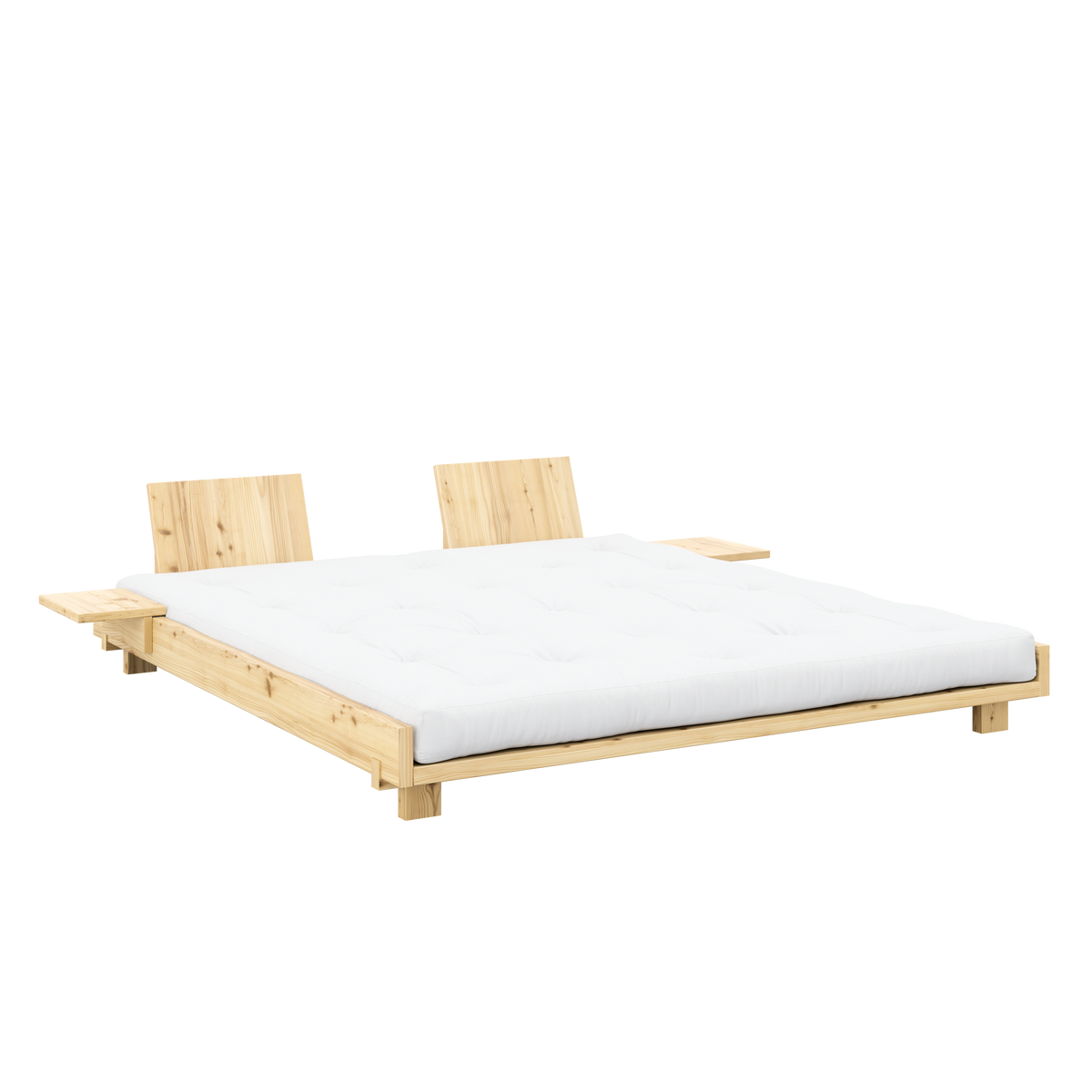 SOCIAL BED CLEAR LACQUERED 180 X 200 W. 2 PCS BACK RESTS AND 2 PCS SIDE TABLES