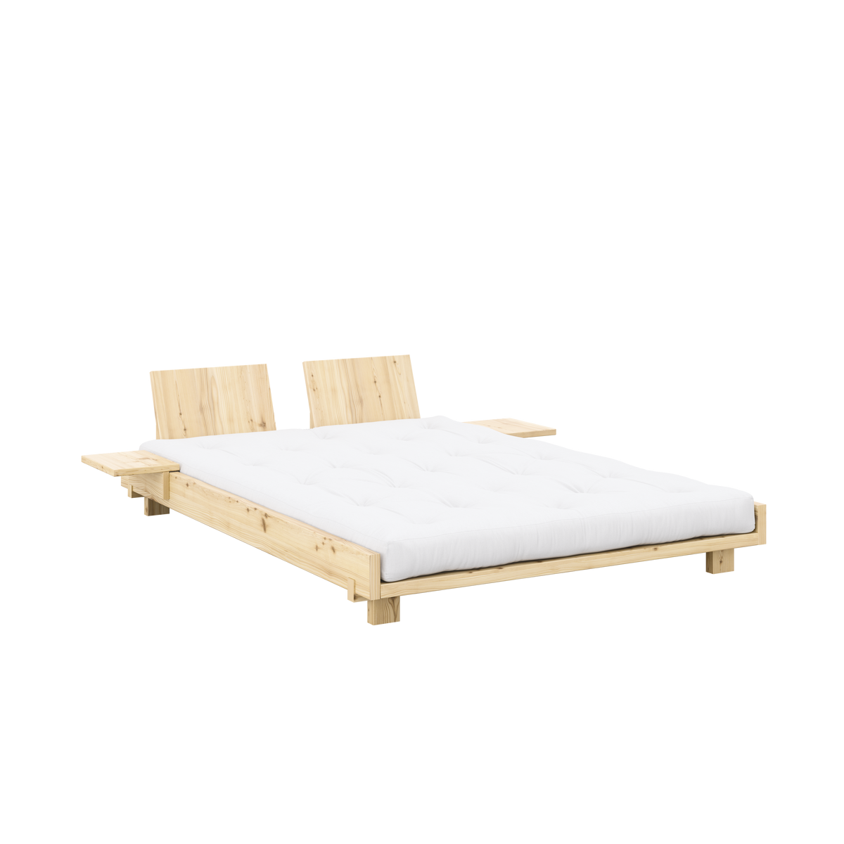 LIT SOCIAL CLAIR VERNIS 140 X 200 AVEC 2 PIÈCES D'APPUI-NUQUE ET 2 PIÈCES DE TABLES D'APPOINT LATÉRALES