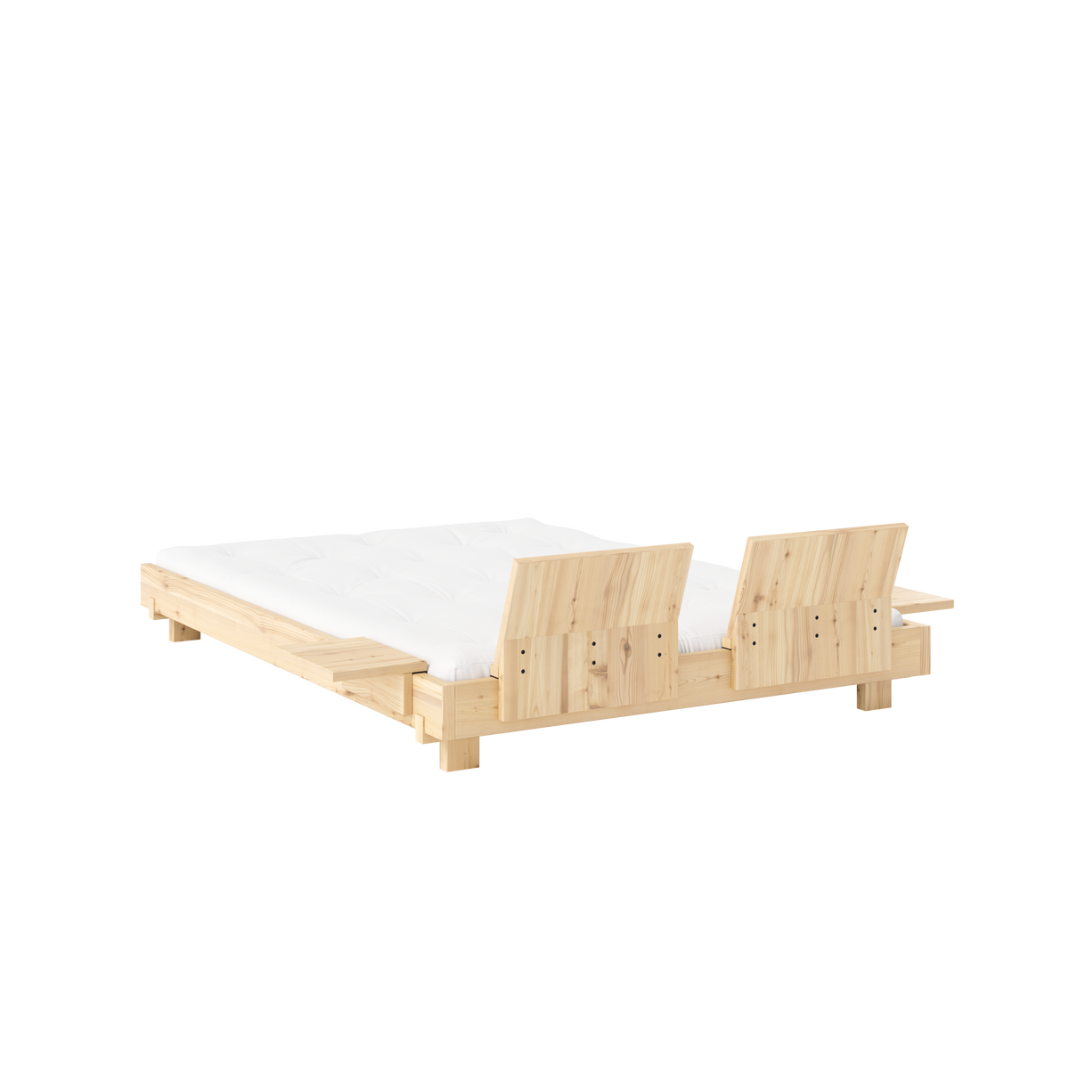 LIT SOCIAL CLAIR VERNIS 140 X 200 AVEC 2 PIÈCES D'APPUI-NUQUE ET 2 PIÈCES DE TABLES D'APPOINT LATÉRALES