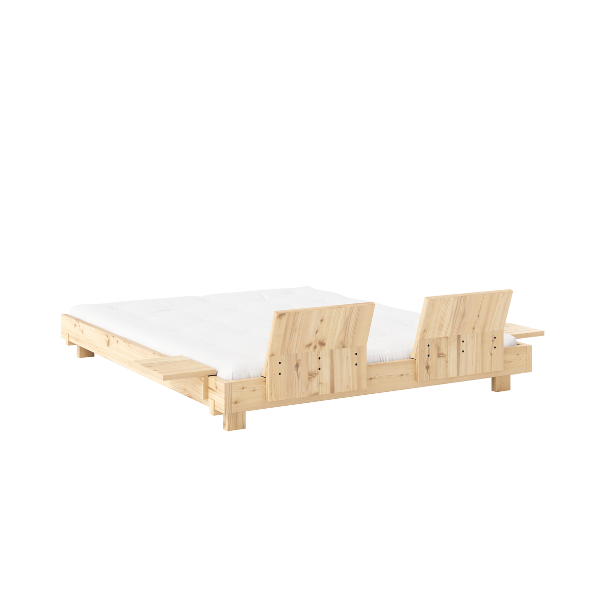 SOCIAL BED CLEAR LACQUERED 160 X 200 W. 2 PCS BACK RESTS AND 2 PCS SIDE TABLES