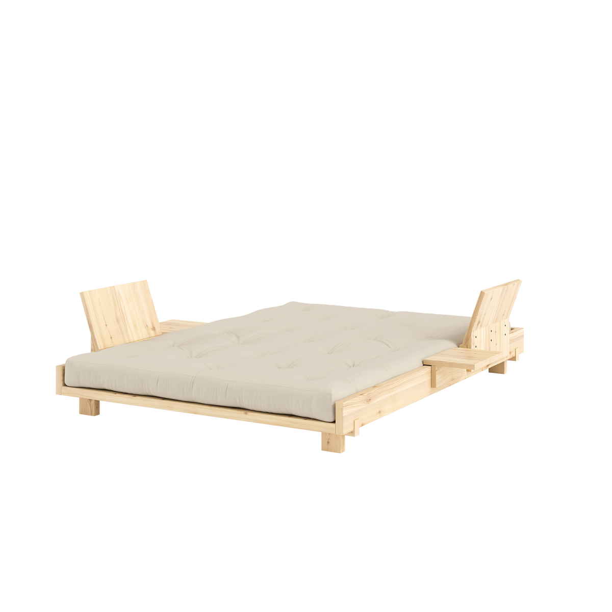 SOCIAL SOFA BED CLEAR LAC 140 X 200 W. 2 PCS BACK RESTS AND 2 PCS SIDE TABLES W. FRESH MATTRESS BEIGE