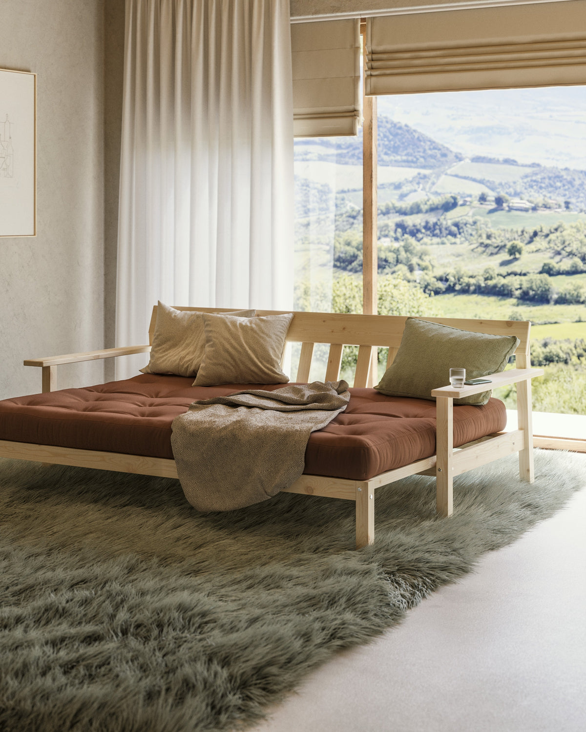 UNWIND CLEAR LACQUERED W. 5-LAYER MIXED MATTRESS WHEAT BEIGE